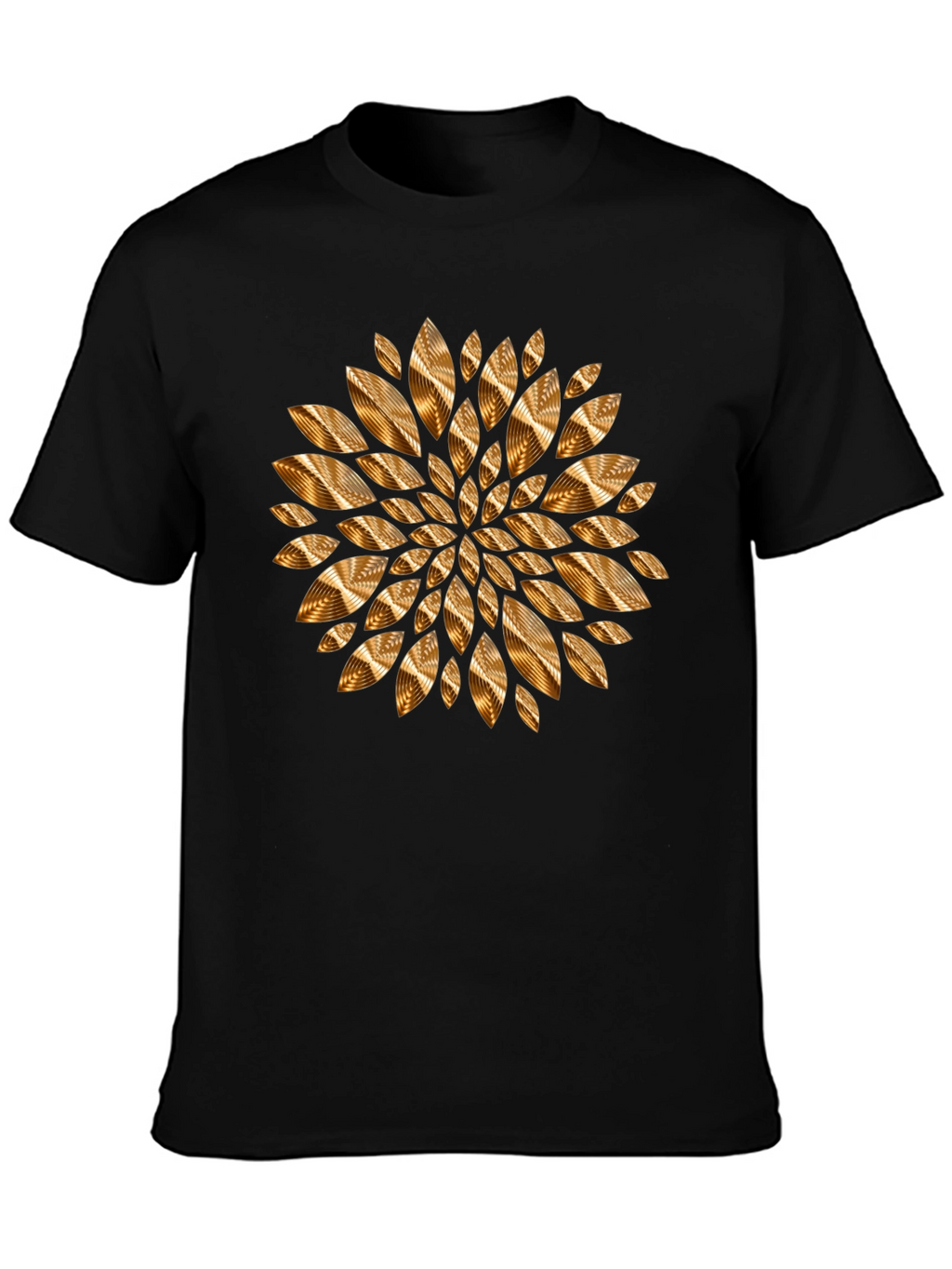 Abstract Golden Floral Mens Black Tee