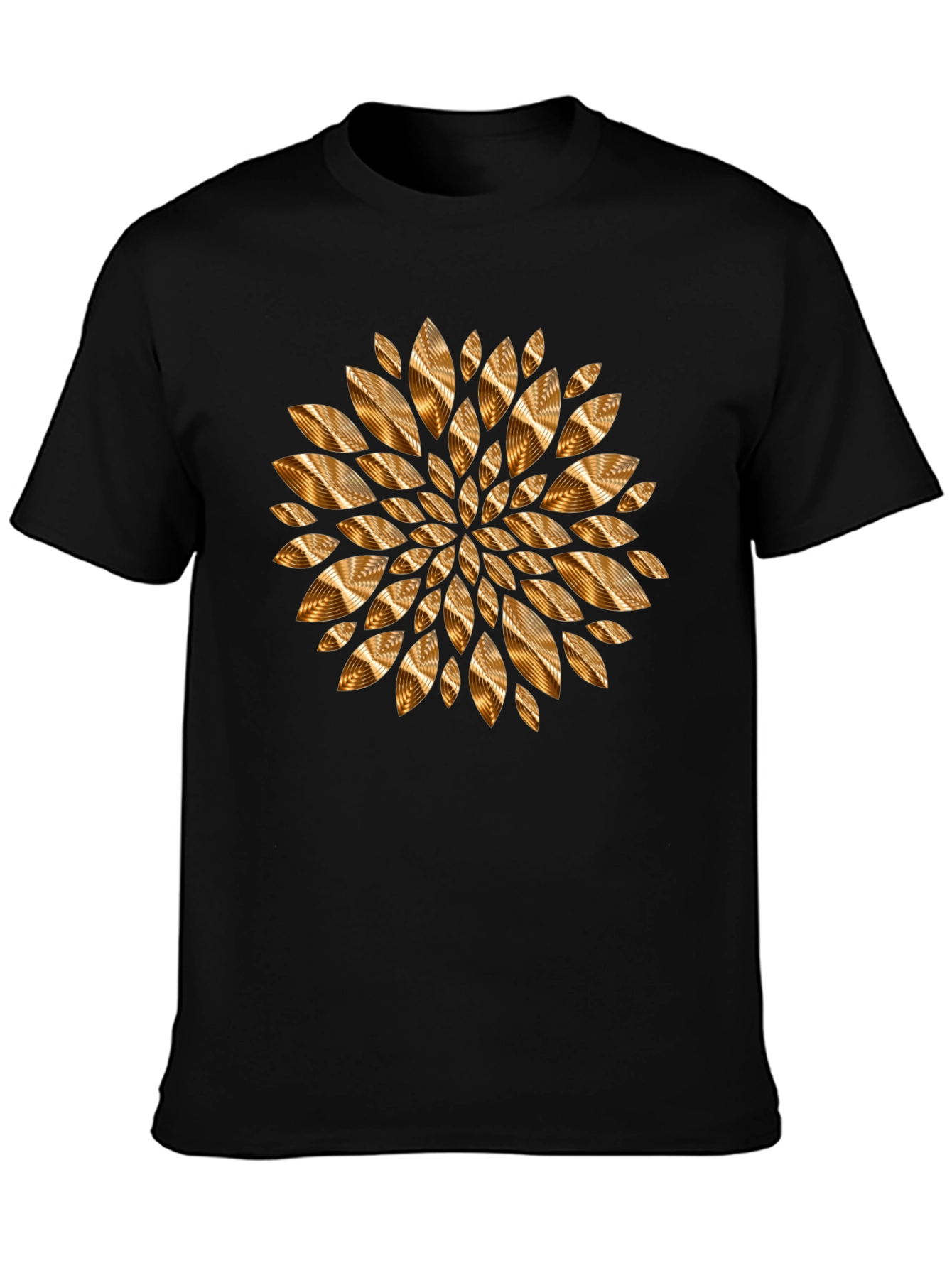 Abstract Golden Floral Mens Black Tee