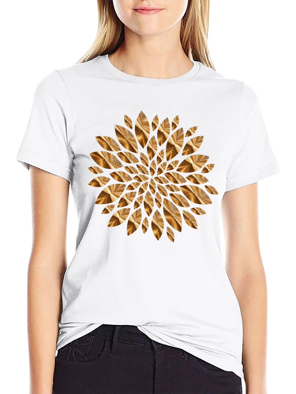 Abstract Golden Floral Mens Black Tee
