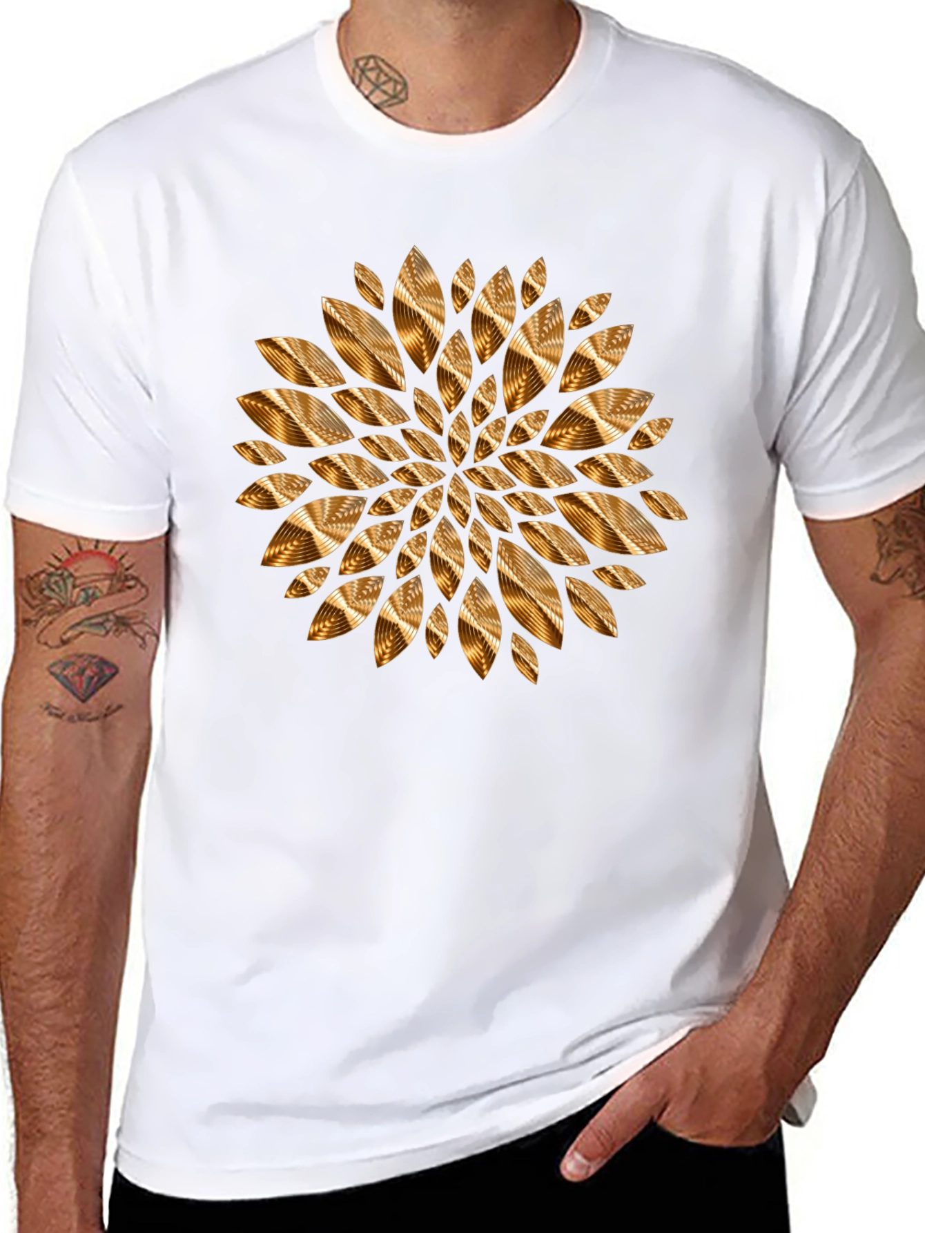 Abstract Golden Floral Mens Black Tee
