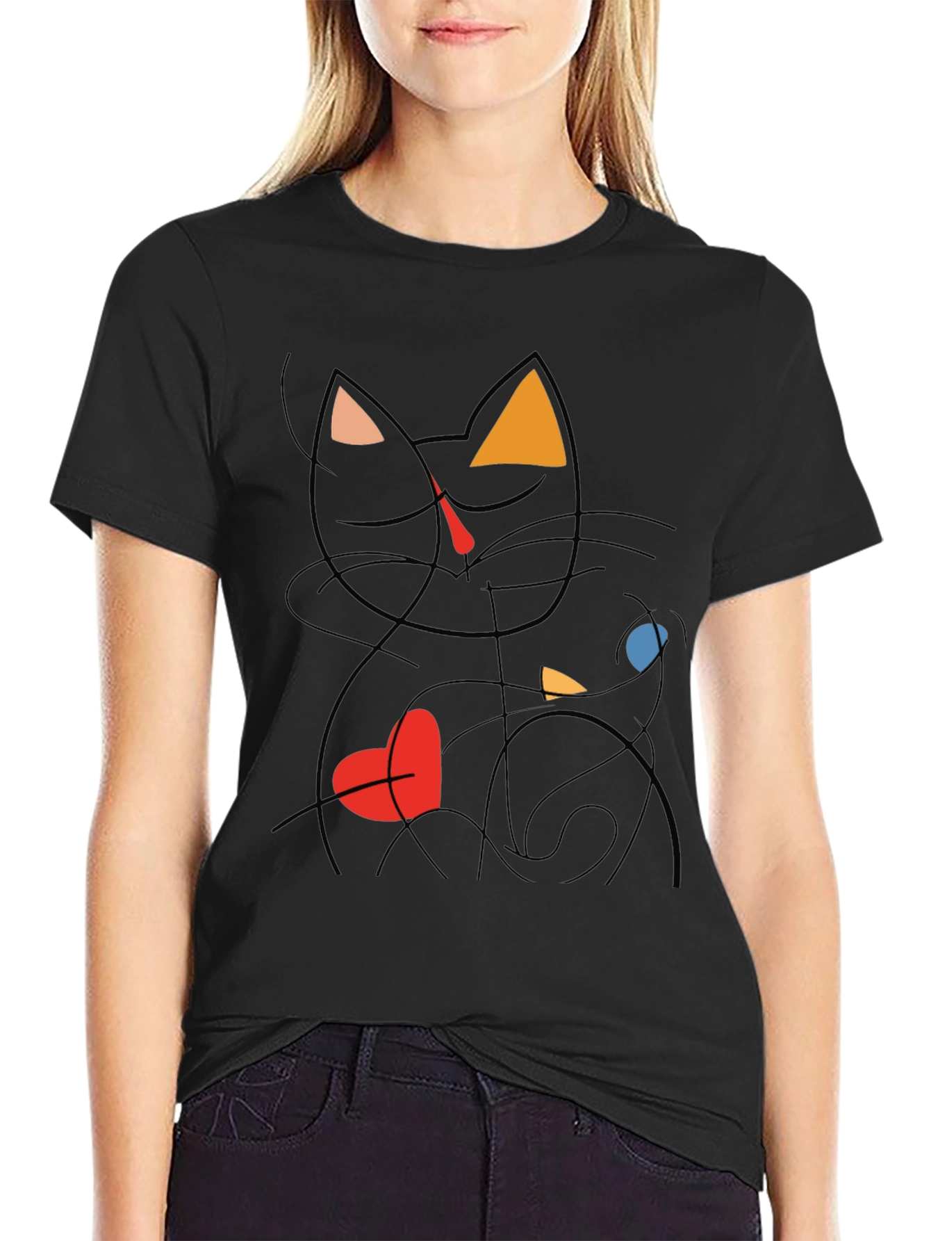 Abstract Cat Graphic Tee - Modern Art T-Shirt