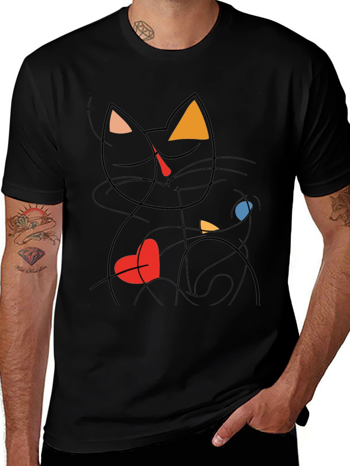 Abstract Cat Graphic Tee - Modern Art T-Shirt