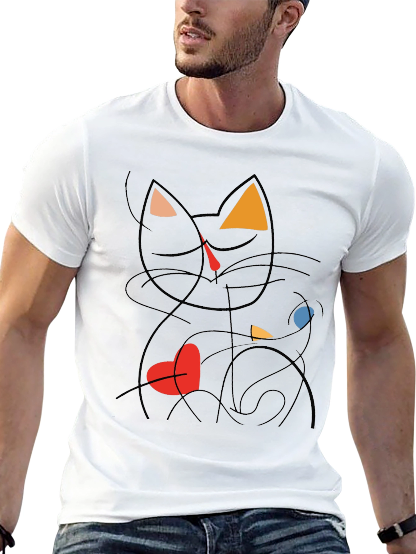 Abstract Cat Graphic Tee - Modern Art T-Shirt