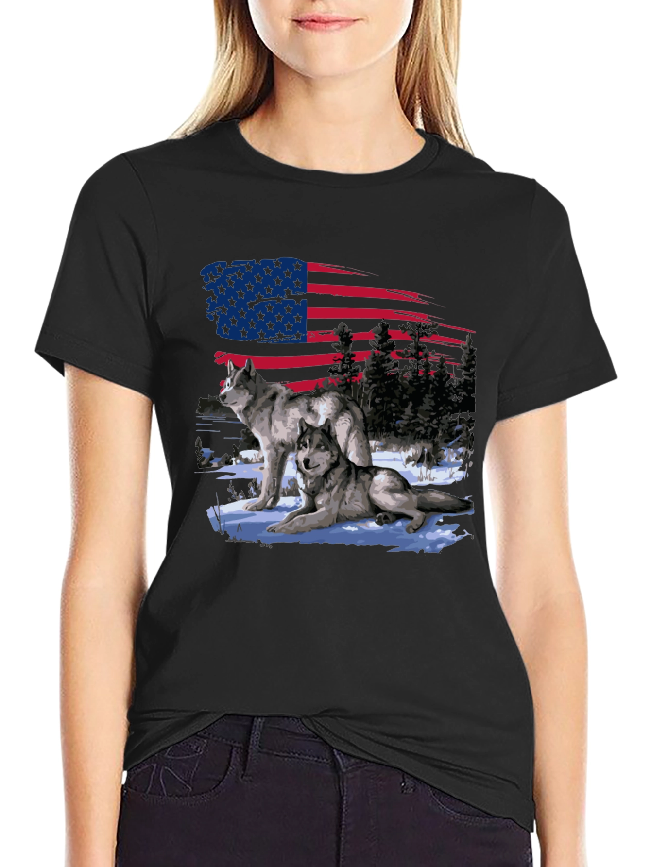 American Pride Wolf Graphic T-Shirt
