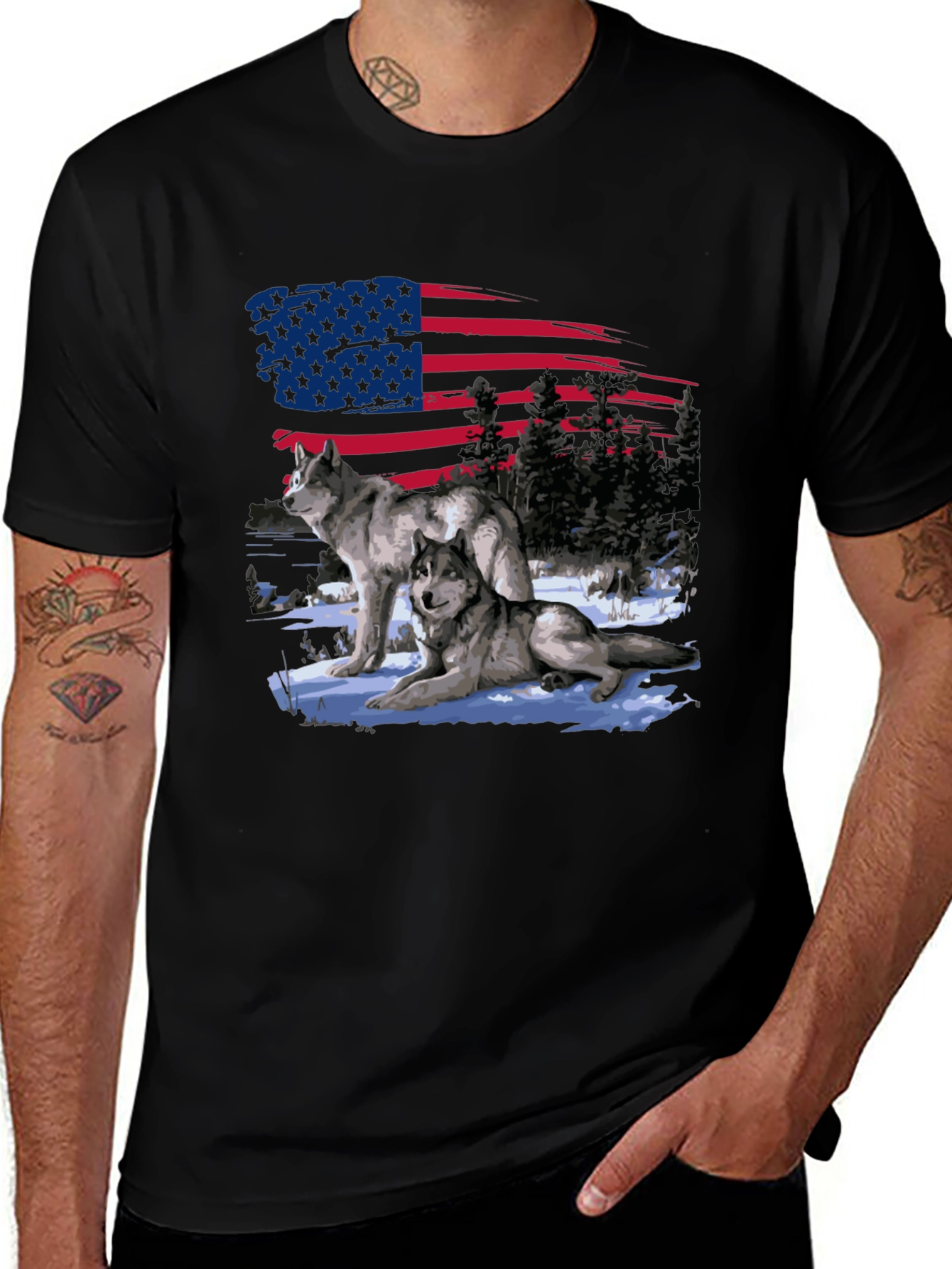 American Pride Wolf Graphic T-Shirt