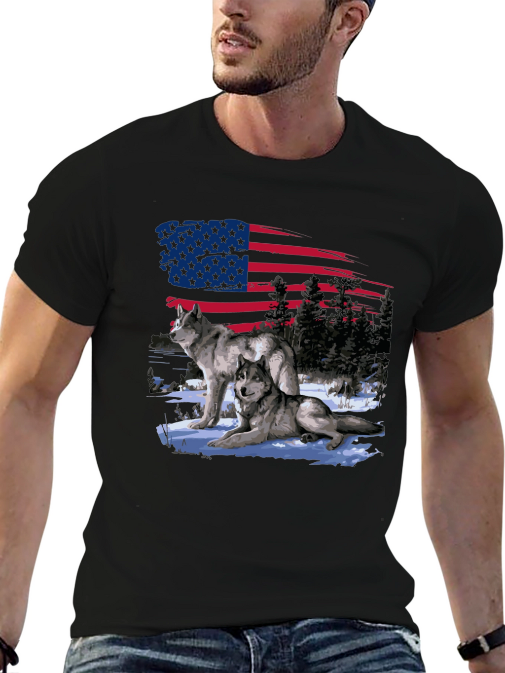 American Pride Wolf Graphic T-Shirt
