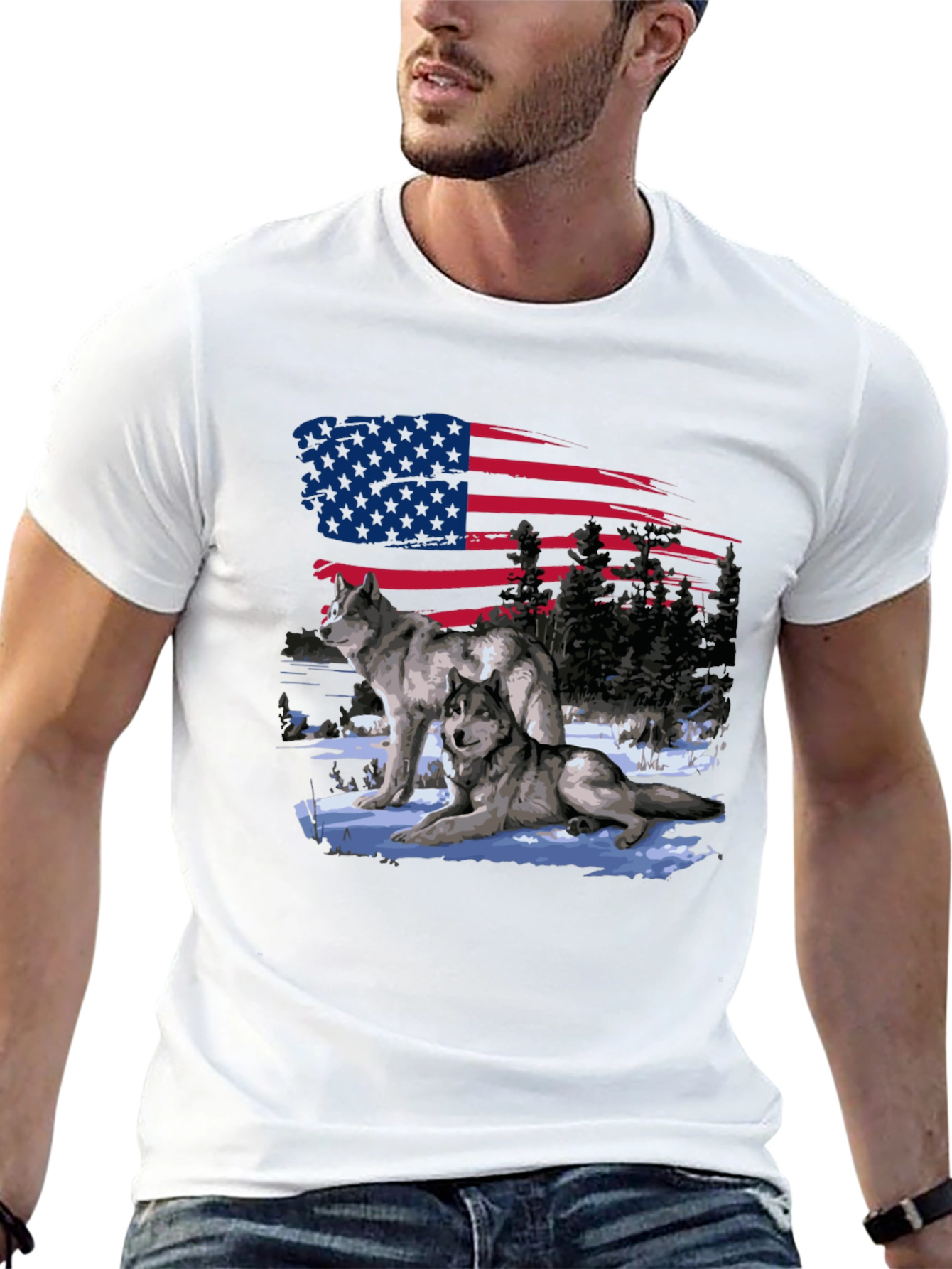American Pride Wolf Graphic T-Shirt