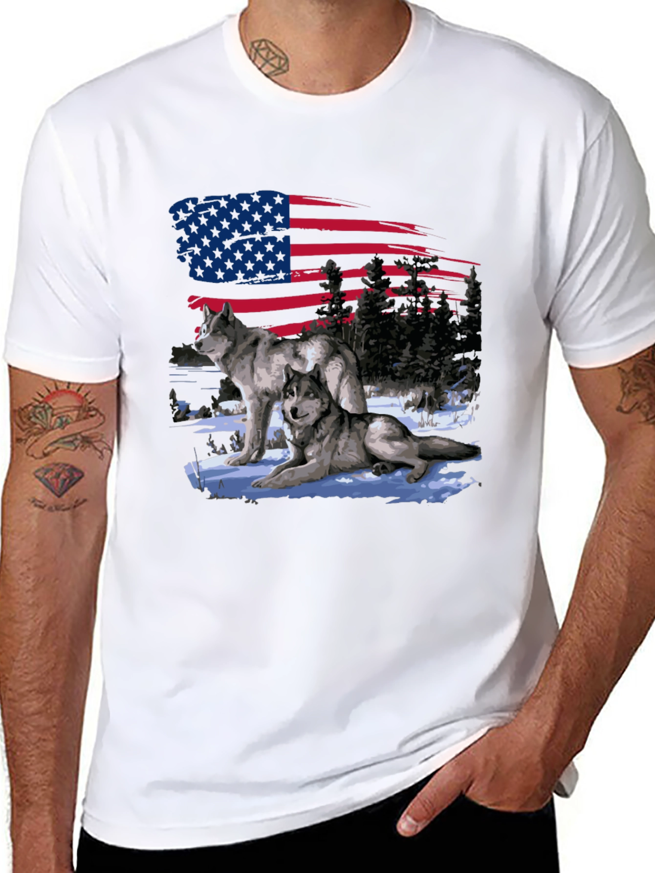 American Pride Wolf Graphic T-Shirt