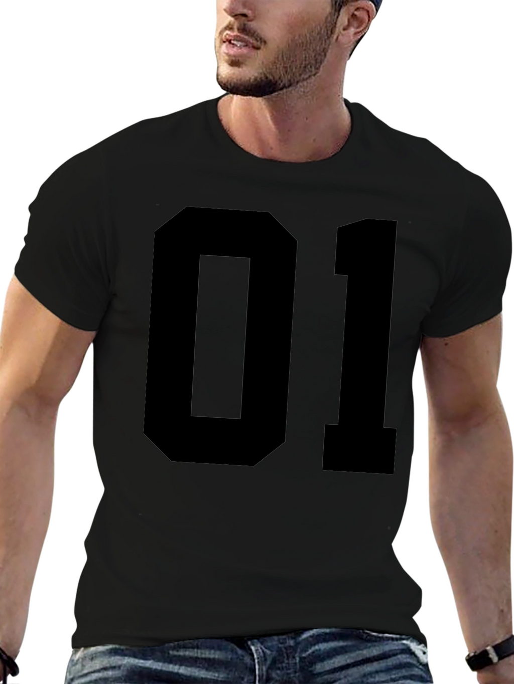 Black T-Shirt with Bold 01 Graphic