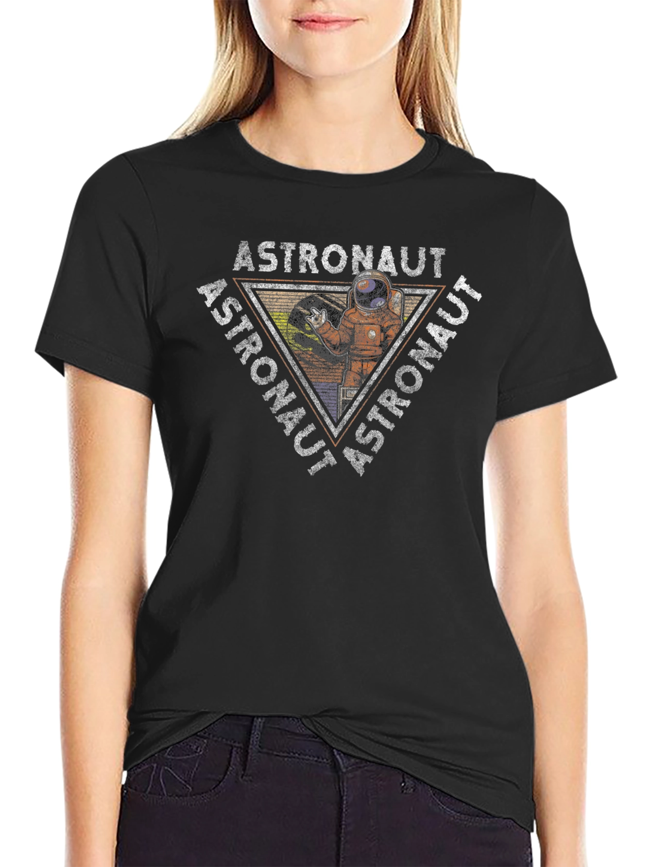 Astronaut Graphic Print Black T-Shirt