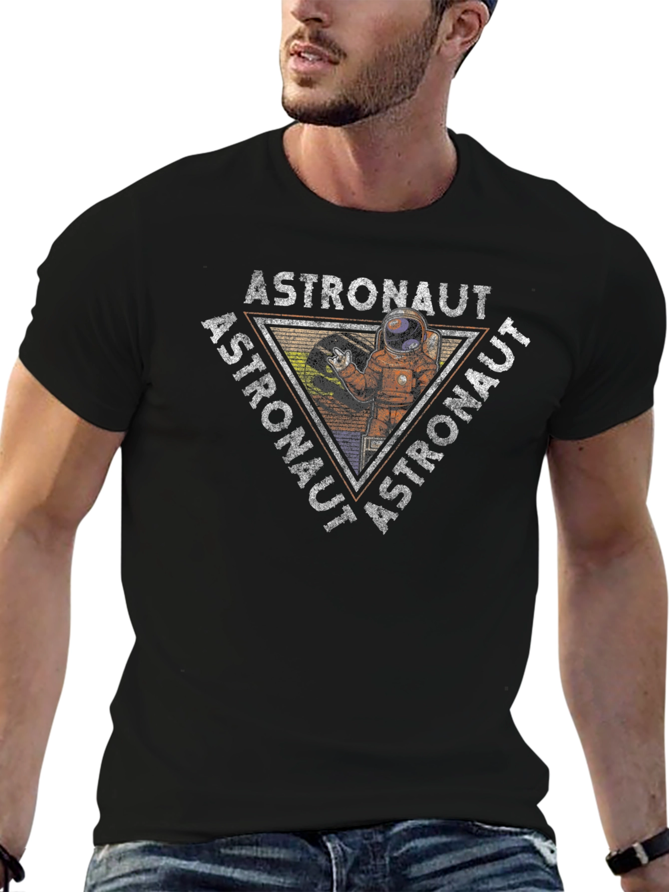 Astronaut Graphic Print Black T-Shirt
