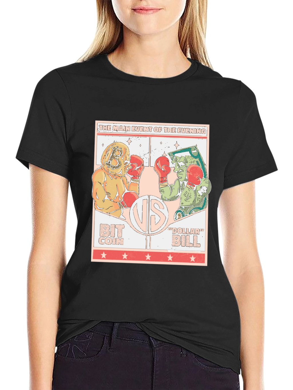 Bitcoin vs Dollar Bill Black T-Shirt