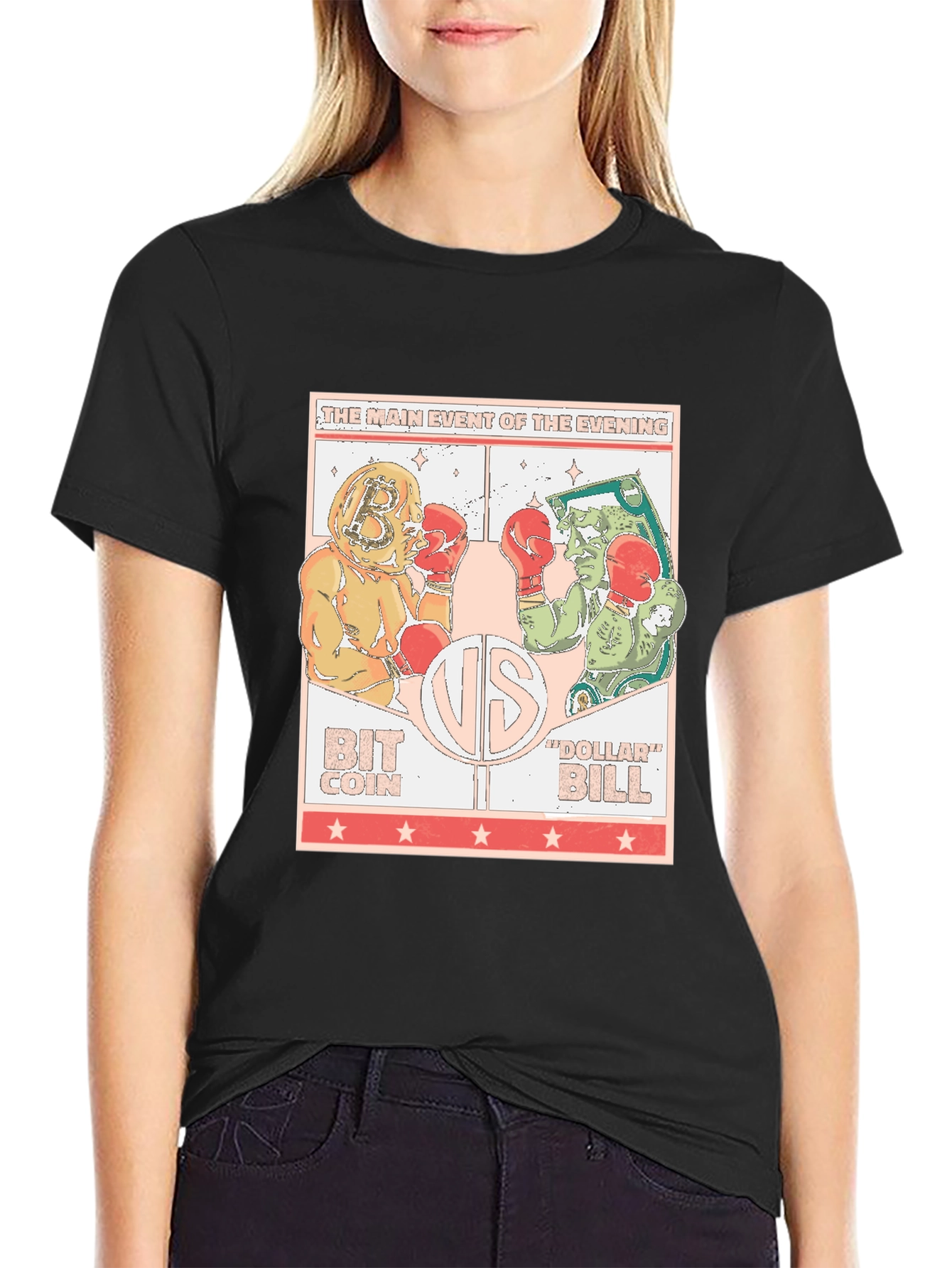 Bitcoin vs Dollar Bill Black T-Shirt