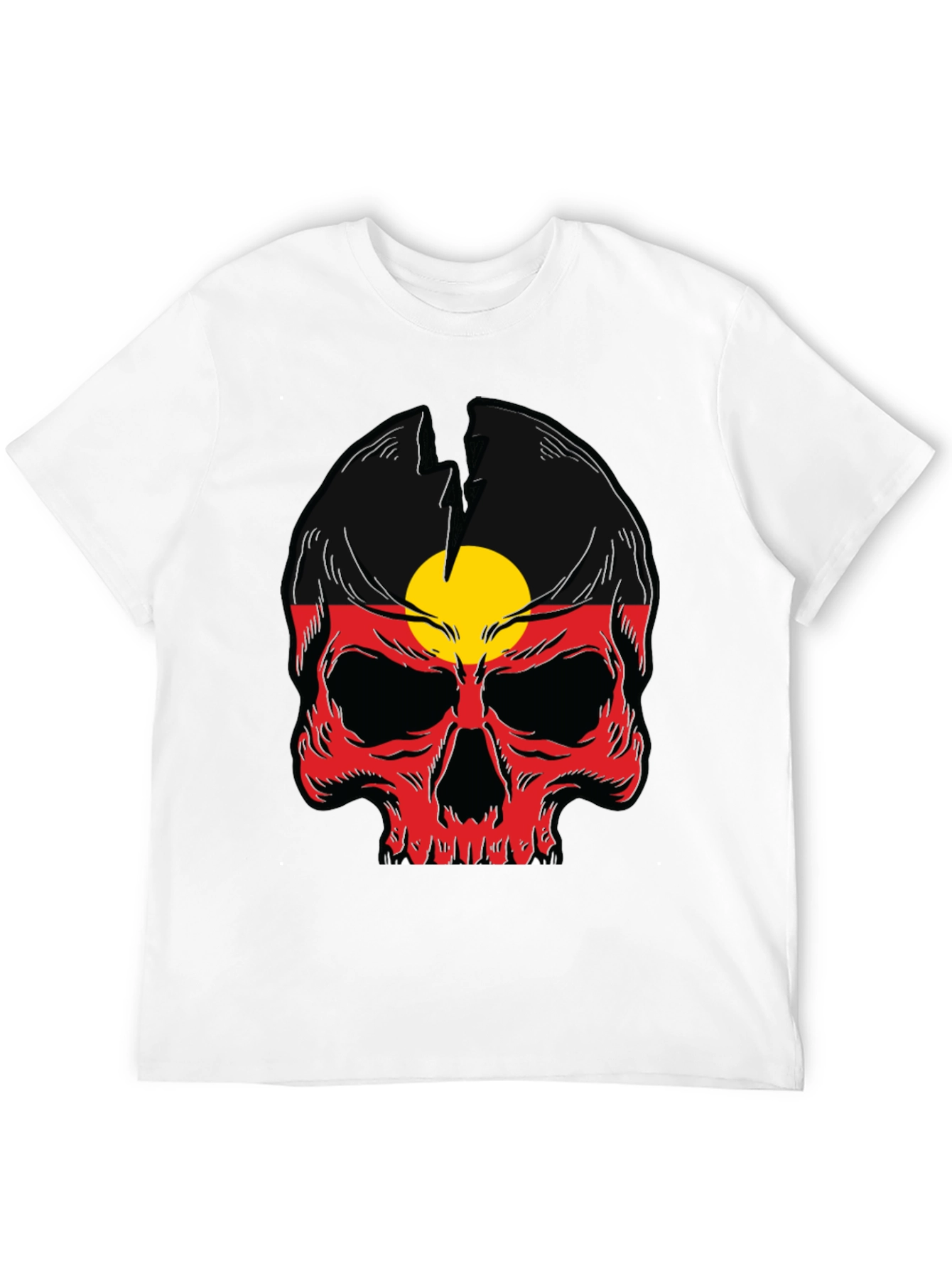 Aboriginal Flag Skull Graphic Tee - Black Cotton