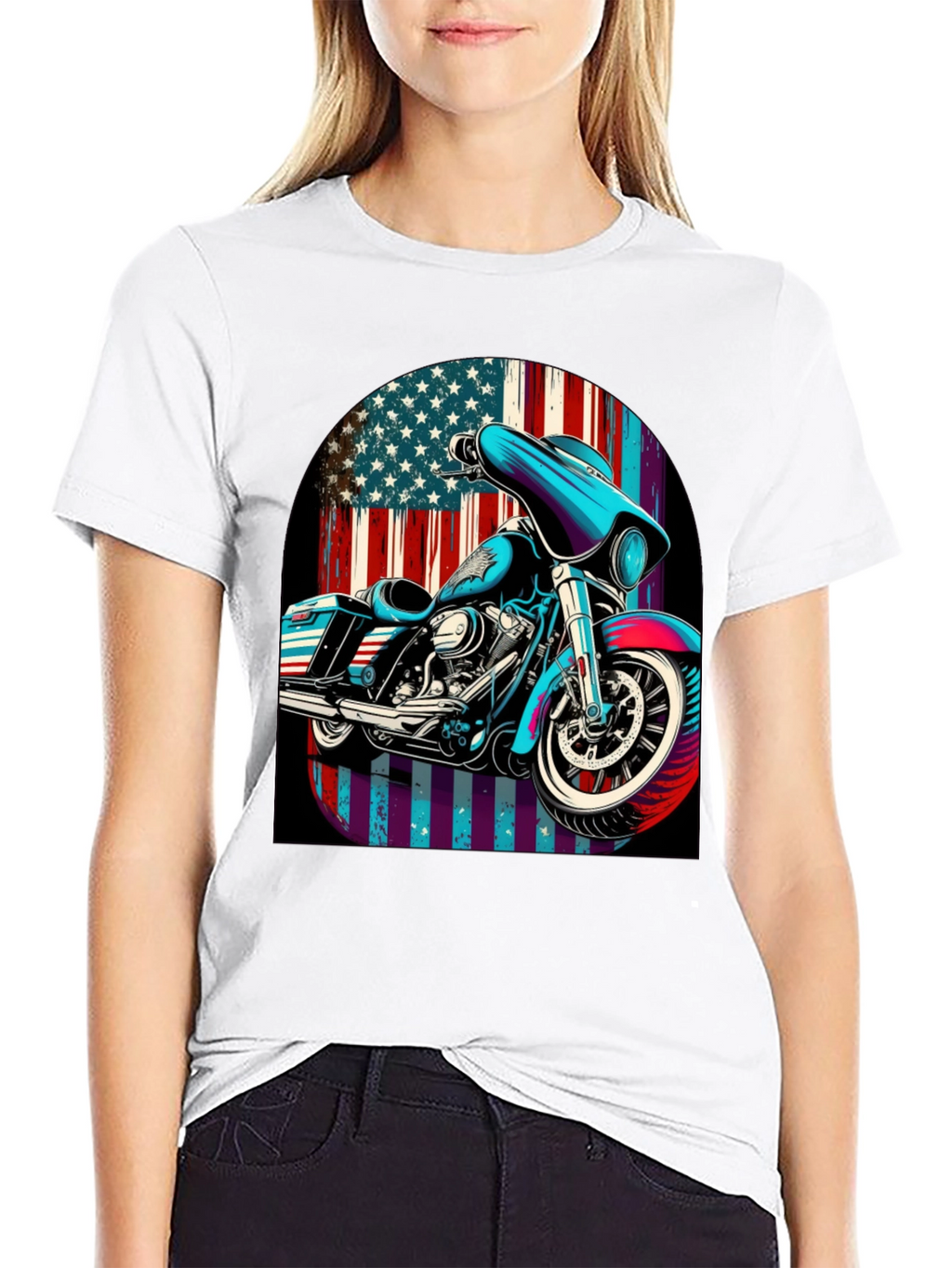 American Flag Motorcycle Graphic Tee
