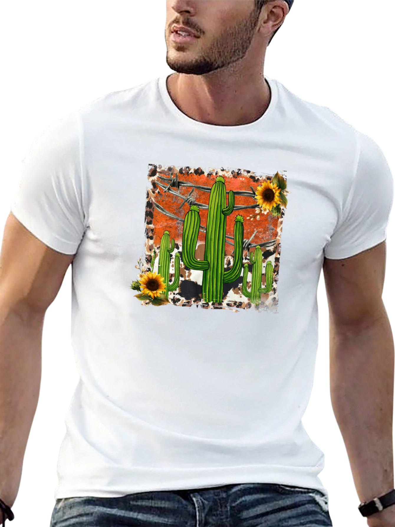 Cactus & Sunflower Graphic Tee - Western Style