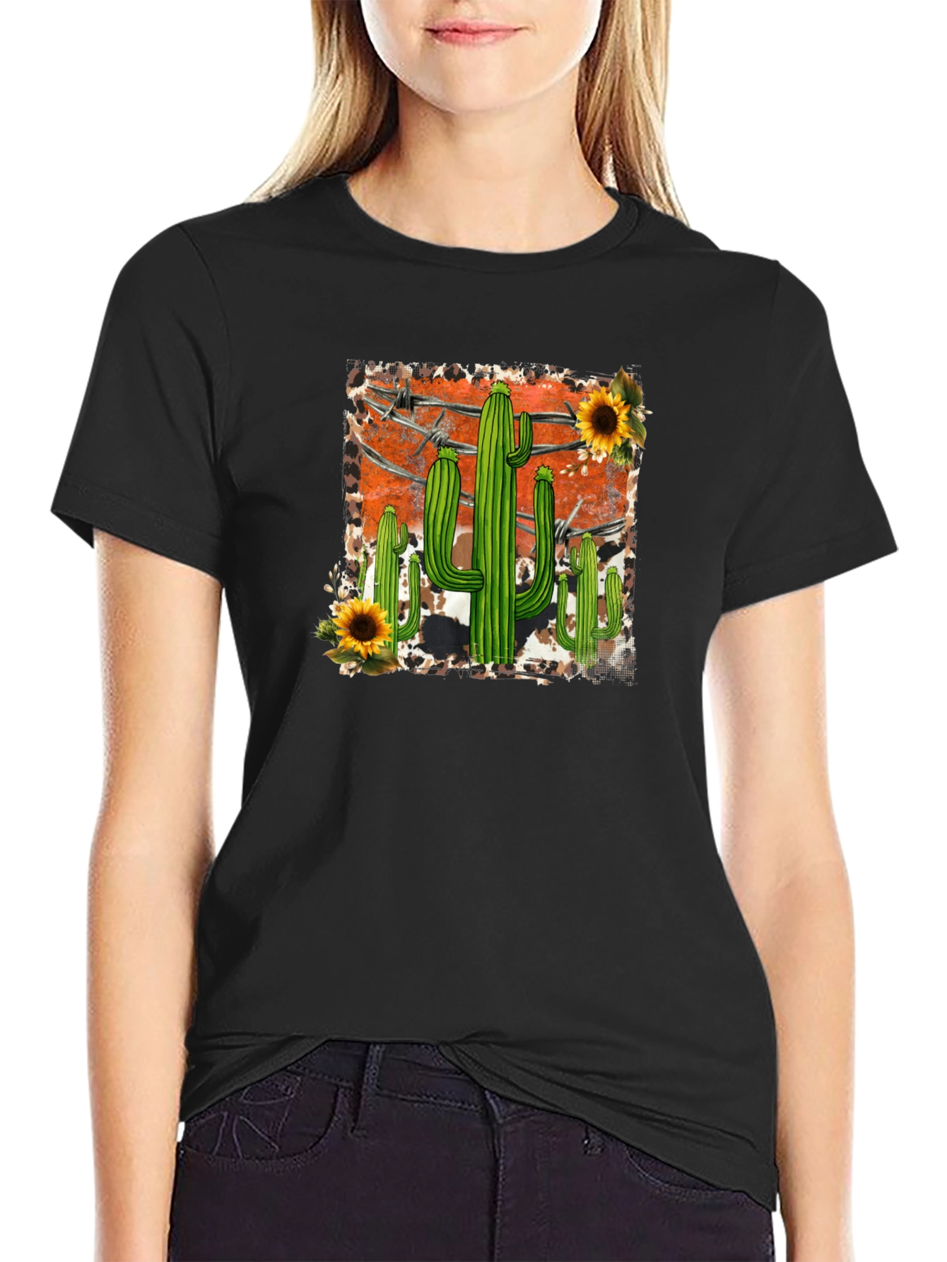 Cactus & Sunflower Graphic Tee - Western Style