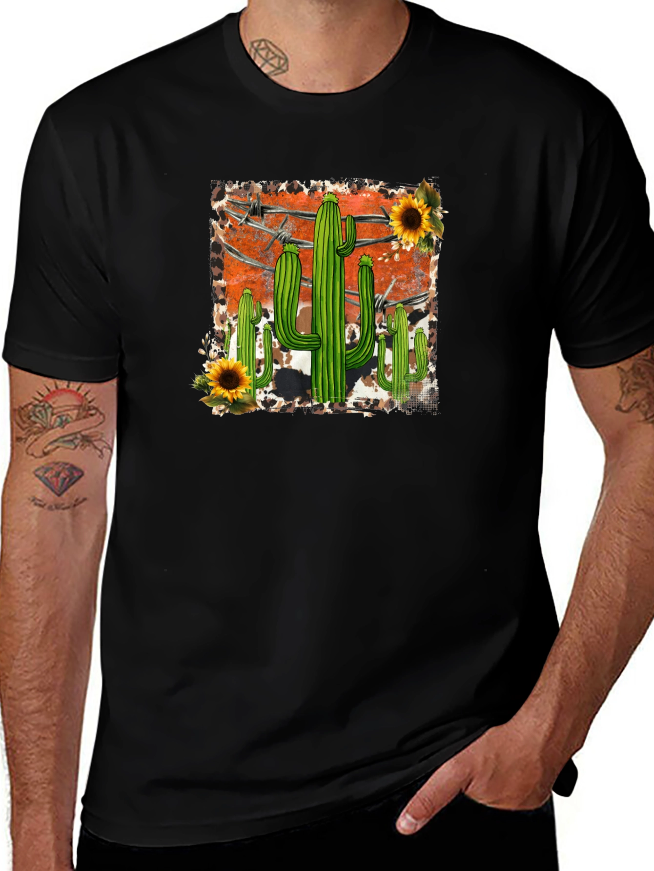 Cactus & Sunflower Graphic Tee - Western Style