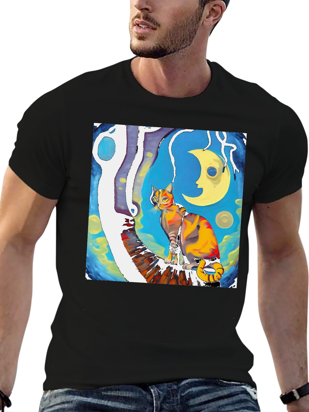 Artistic Cat T-Shirt - Unique Graphic Tee