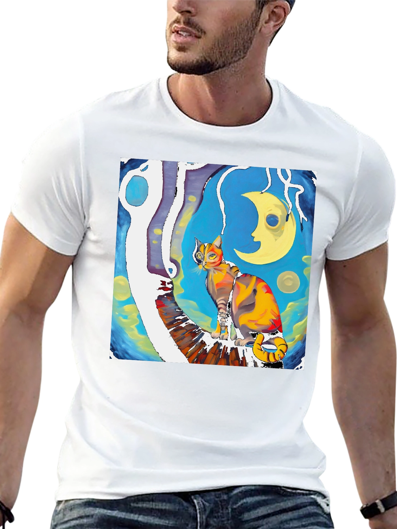 Artistic Cat T-Shirt - Unique Graphic Tee