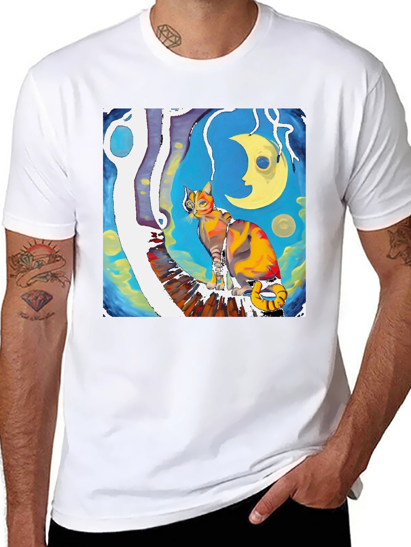 Artistic Cat T-Shirt - Unique Graphic Tee