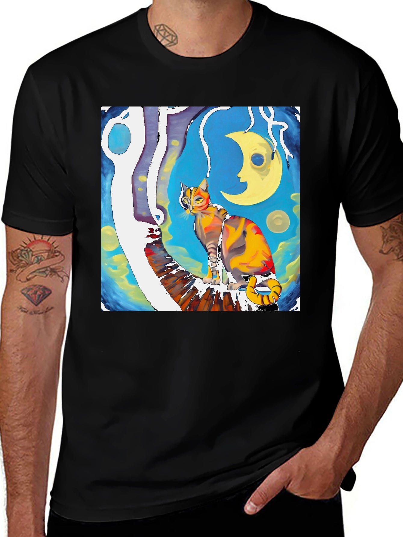 Artistic Cat T-Shirt - Unique Graphic Tee