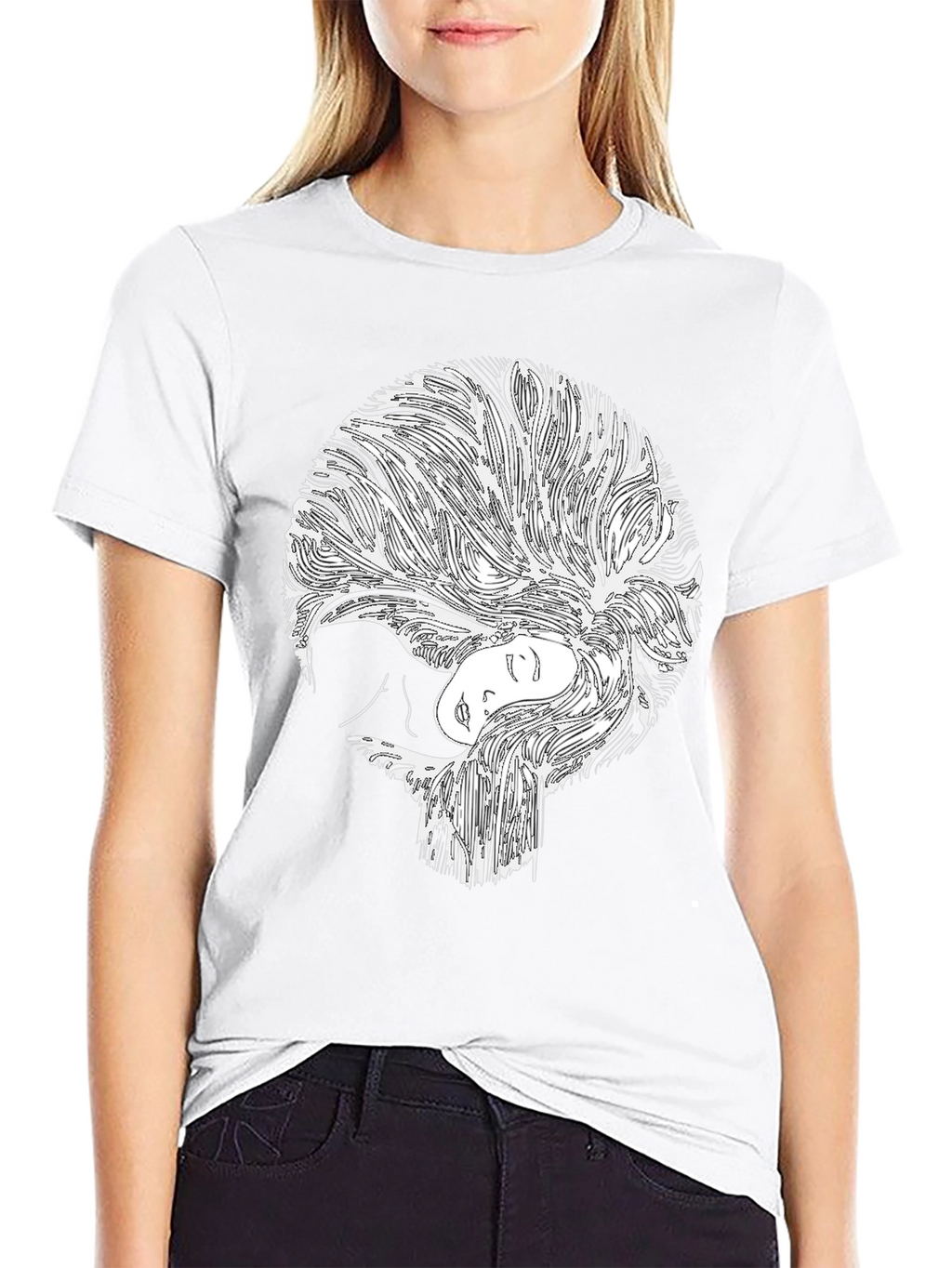 Abstract Woman Graphic Black T-Shirt