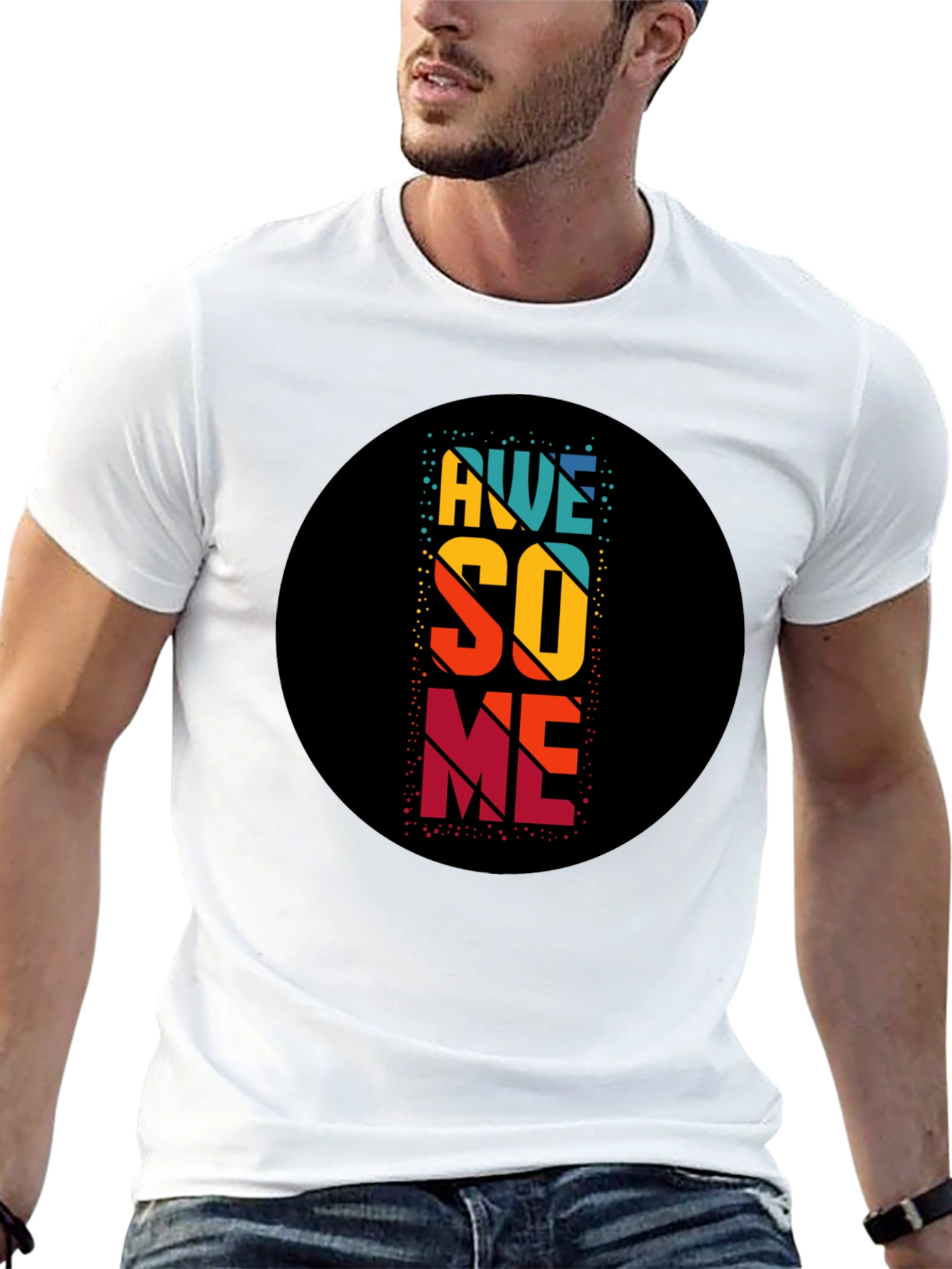 Awesome Retro Style Graphic Tee - Black Cotton Blend