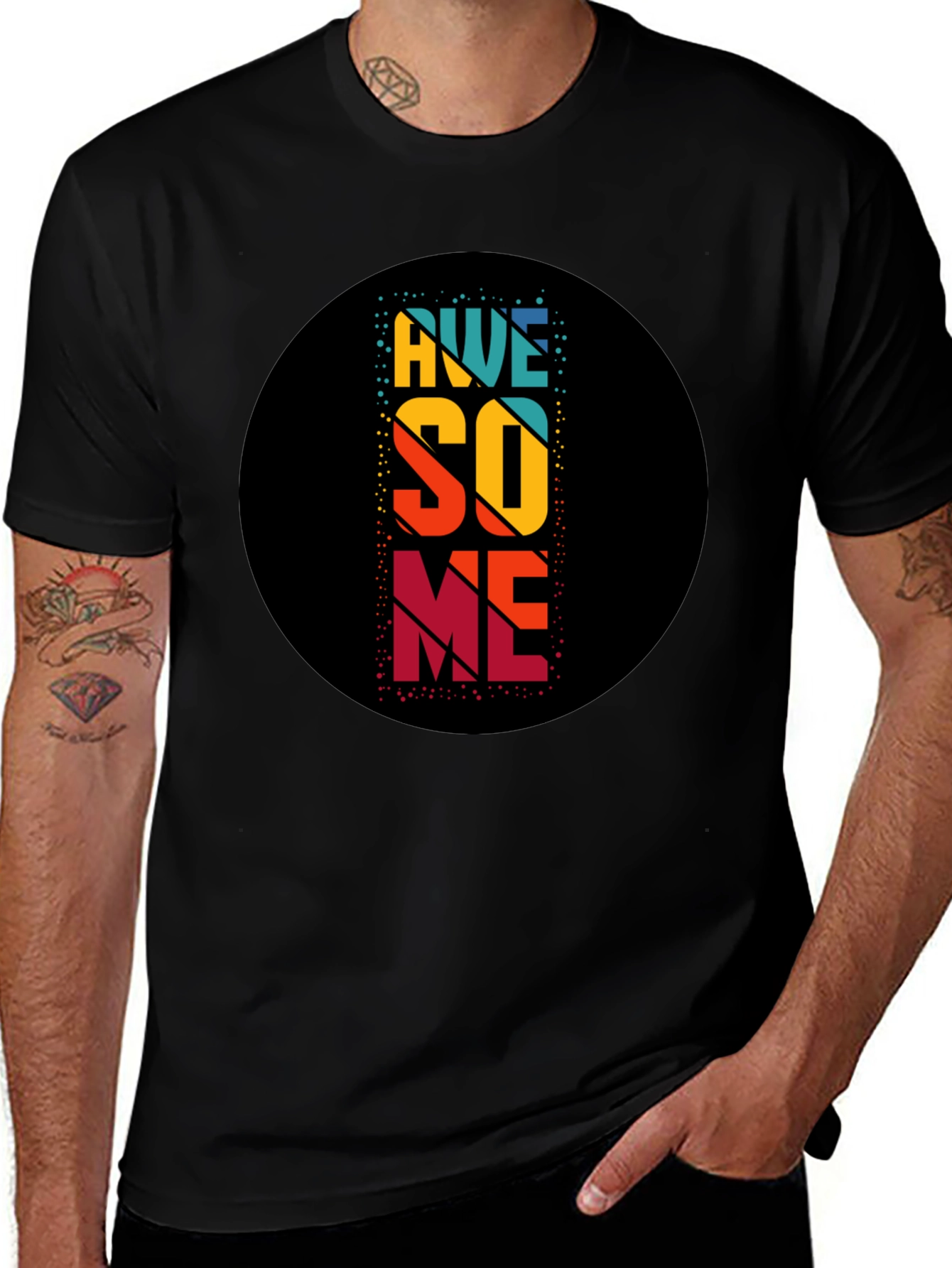 Awesome Retro Style Graphic Tee - Black Cotton Blend