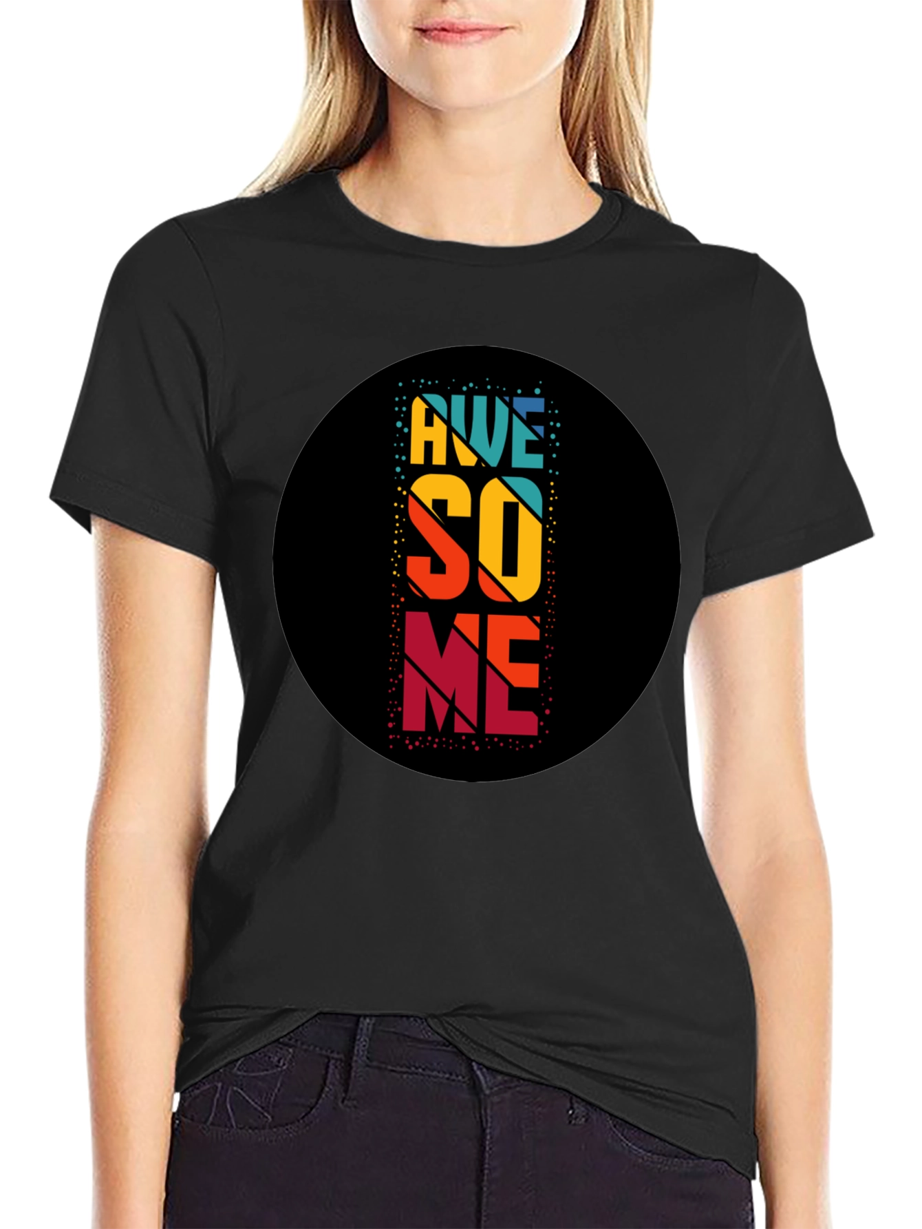 Awesome Retro Style Graphic Tee - Black Cotton Blend
