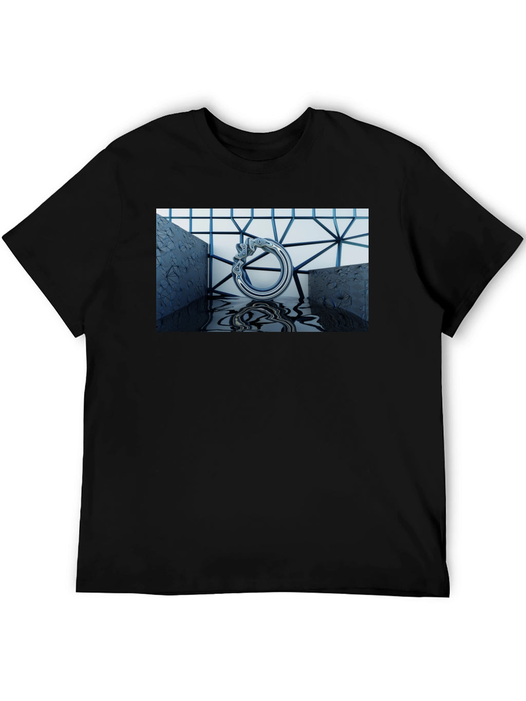 Abstract Silver Ring Design Black T-Shirt