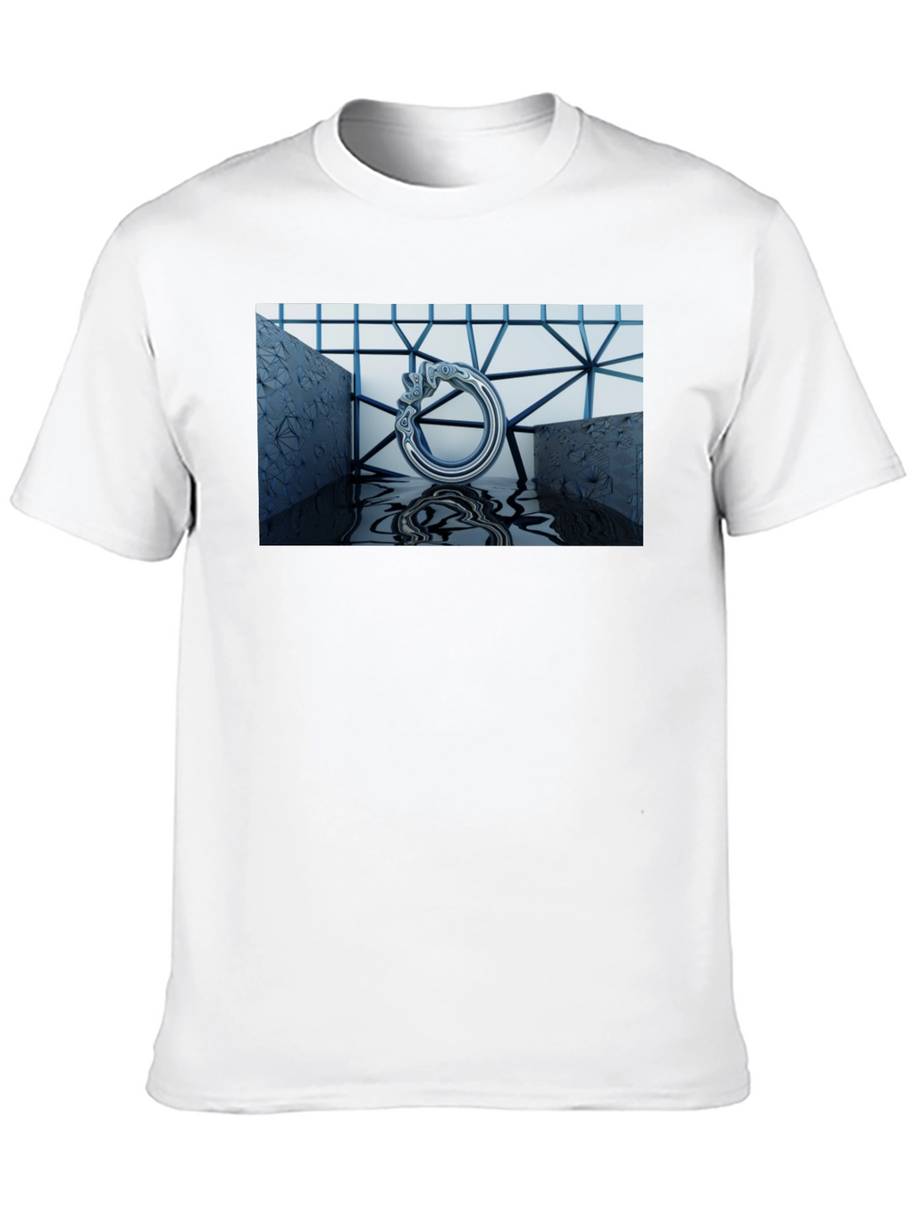 Abstract Silver Ring Design Black T-Shirt