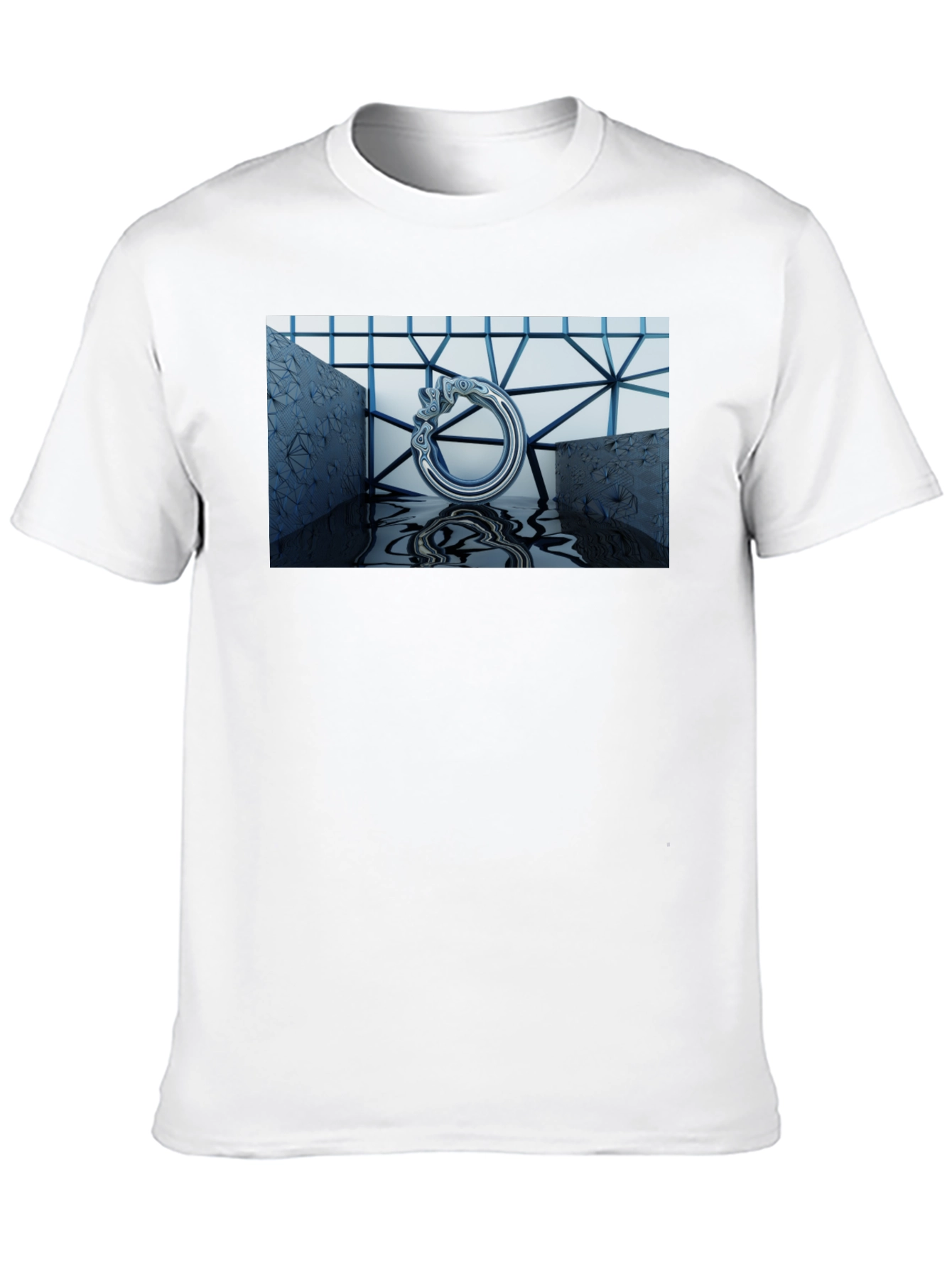 Abstract Silver Ring Design Black T-Shirt