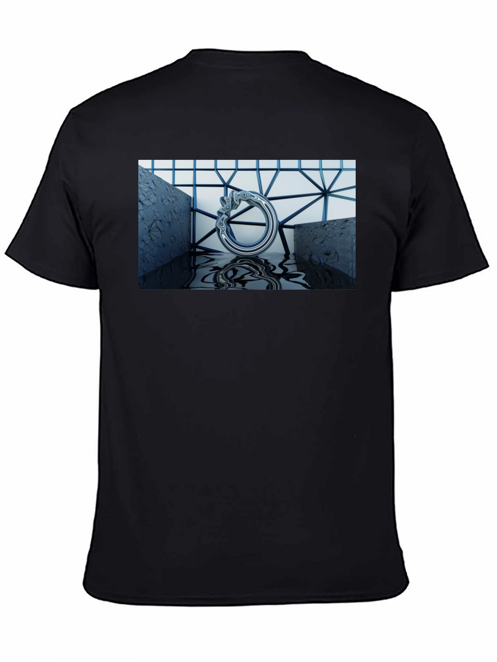 Abstract Silver Ring Design Black T-Shirt