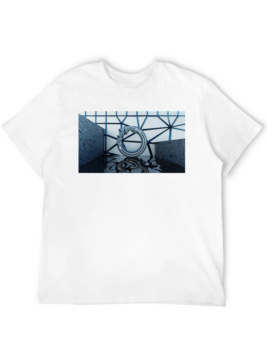 Abstract Silver Ring Design Black T-Shirt