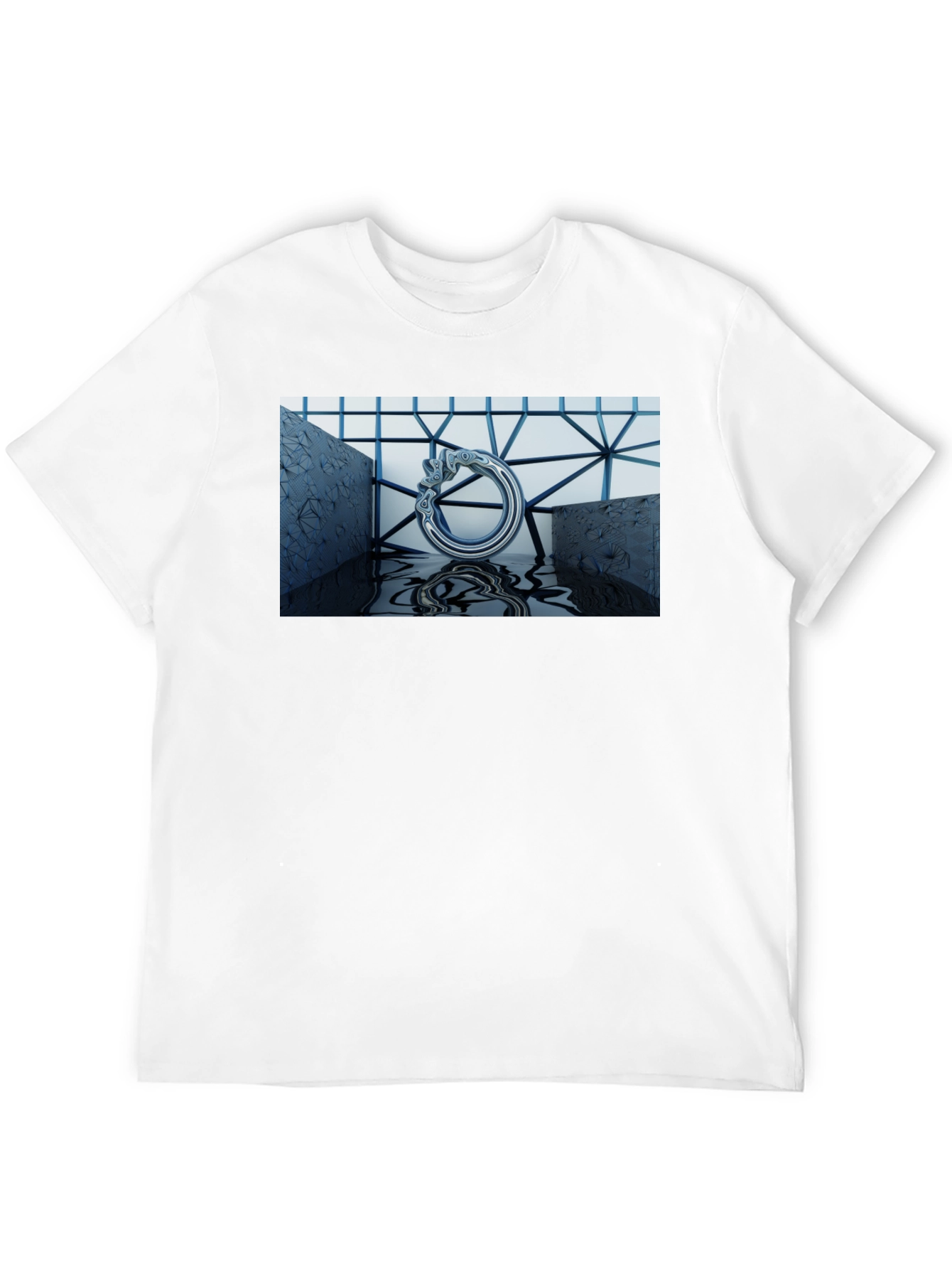 Abstract Silver Ring Design Black T-Shirt