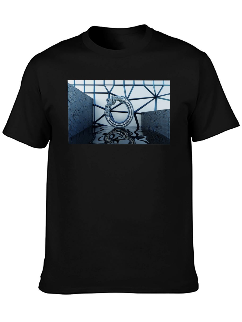 Abstract Silver Ring Design Black T-Shirt