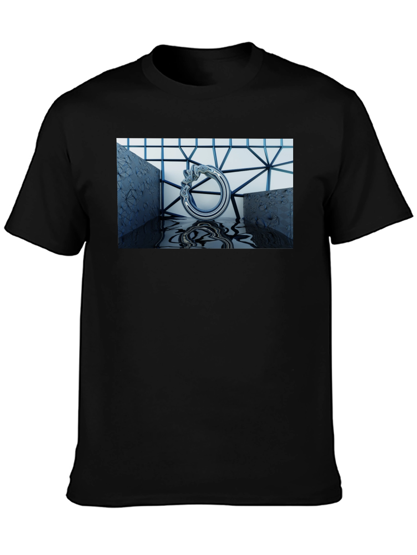 Abstract Silver Ring Design Black T-Shirt