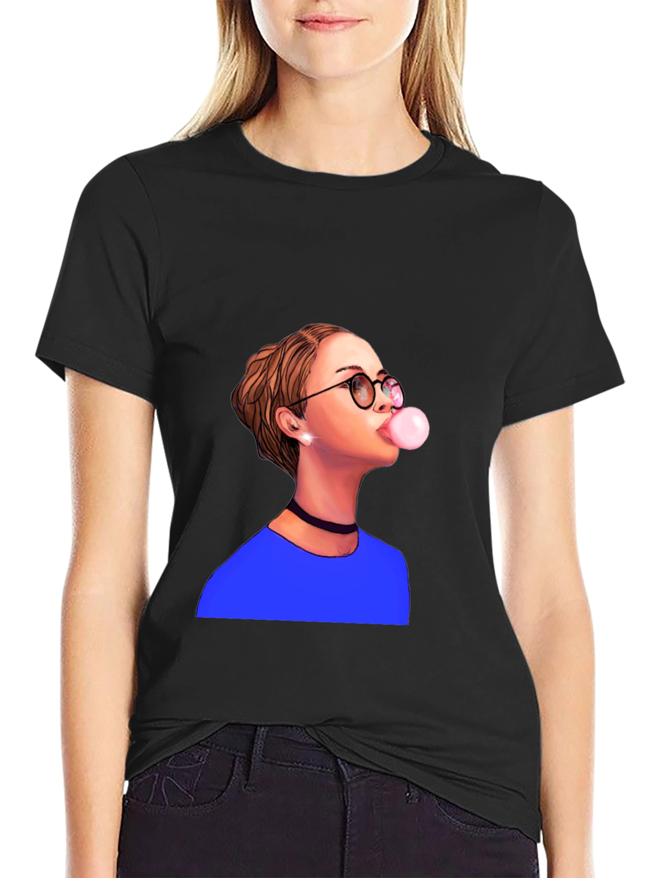 Bubble Gum Girl Graphic T-Shirt - Black