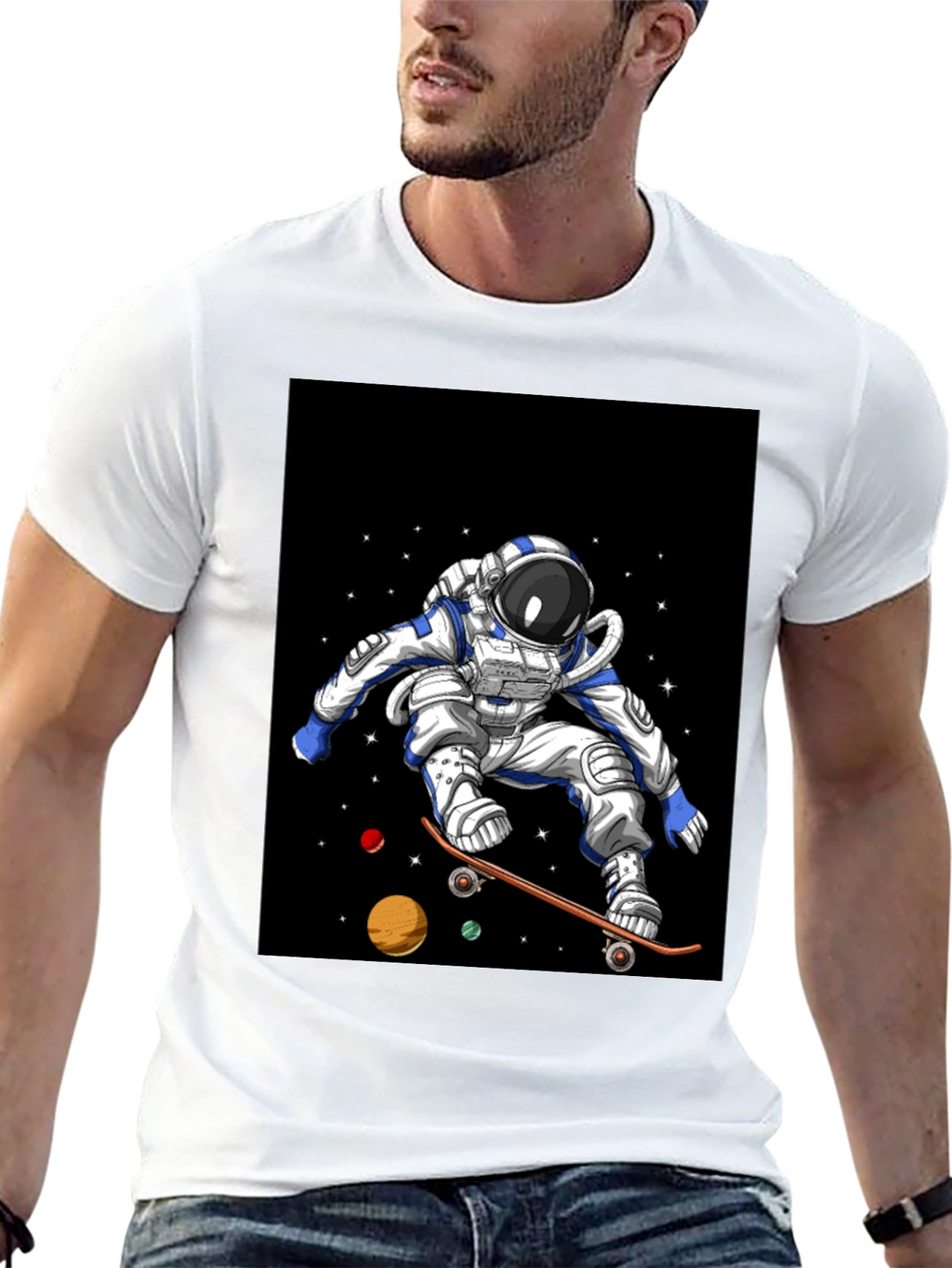 Astronaut Skateboard T-Shirt Space Design