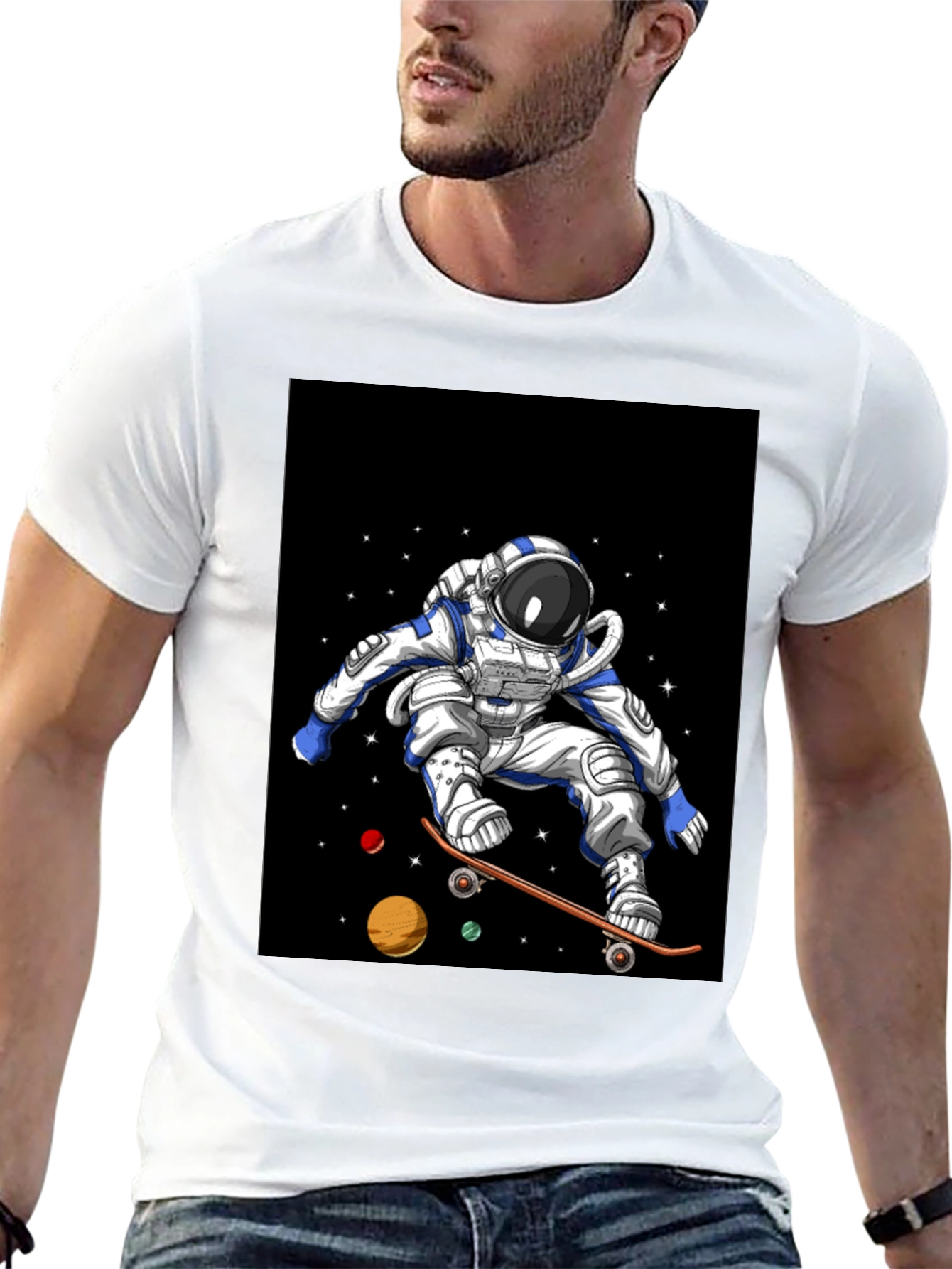 Astronaut Skateboard T-Shirt Space Design