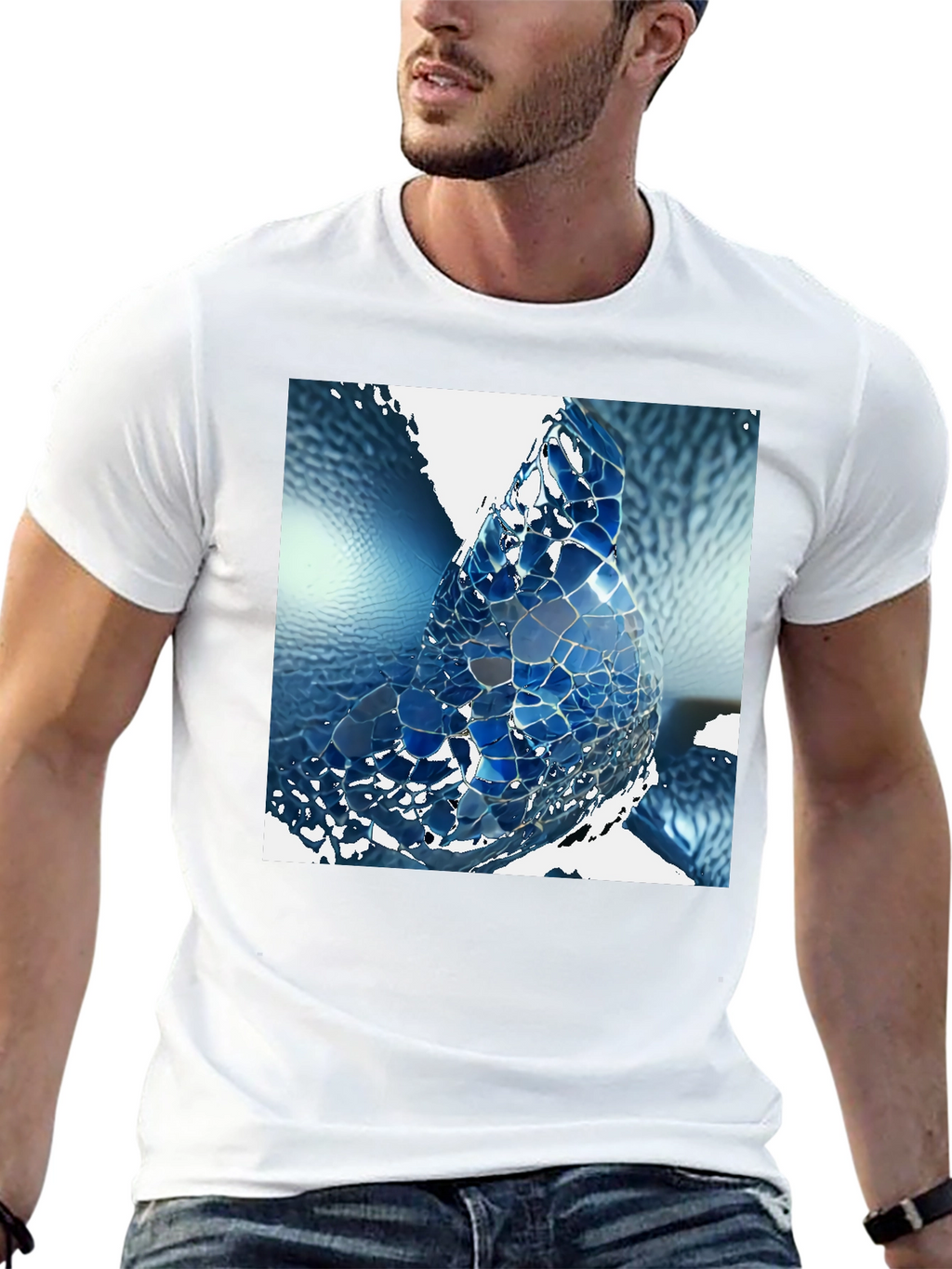 Abstract Blue Mosaic Design T-Shirt