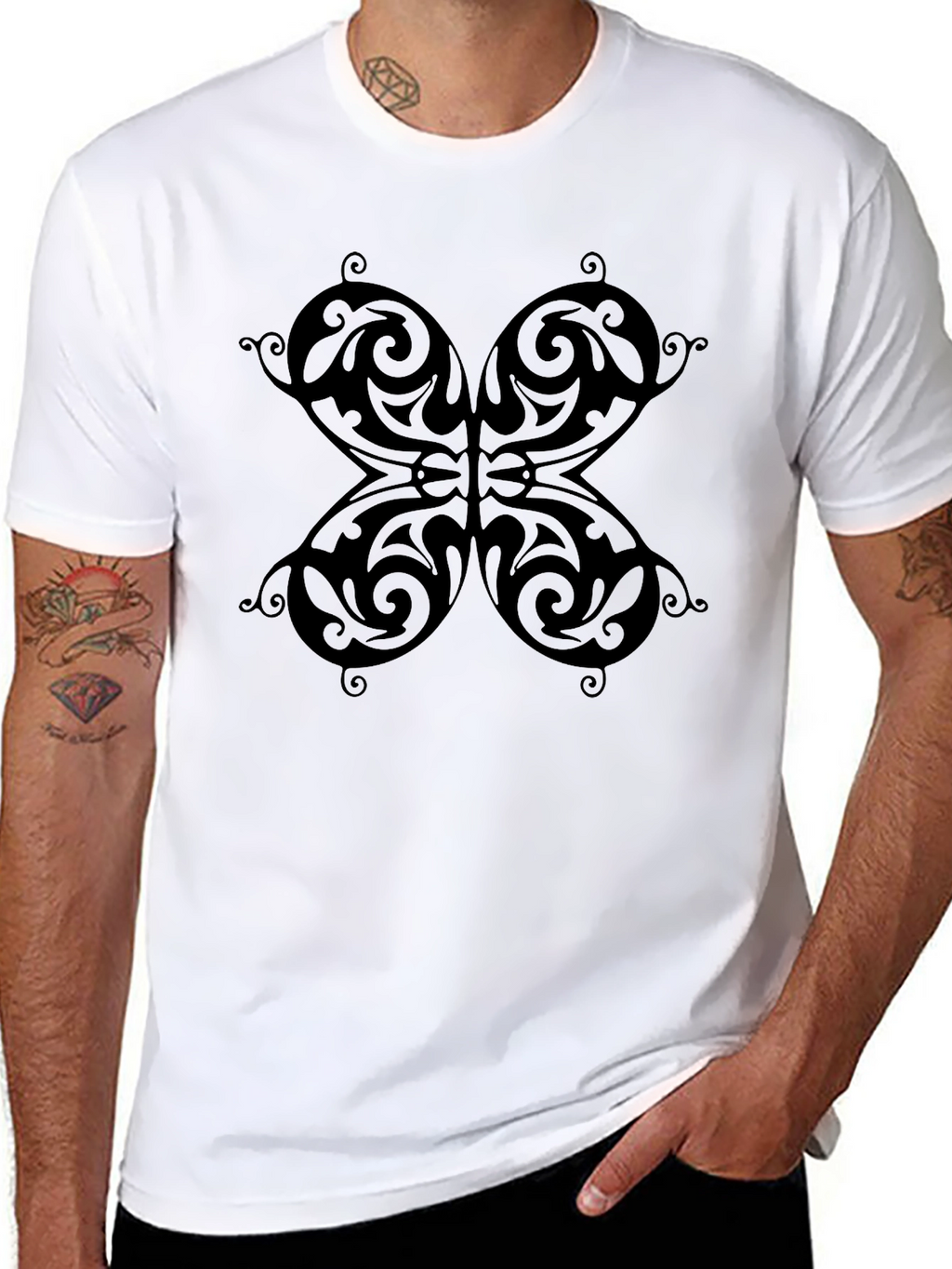 Butterfly Patterned Black T-Shirt
