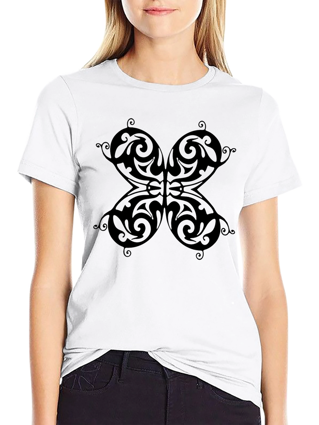 Butterfly Patterned Black T-Shirt