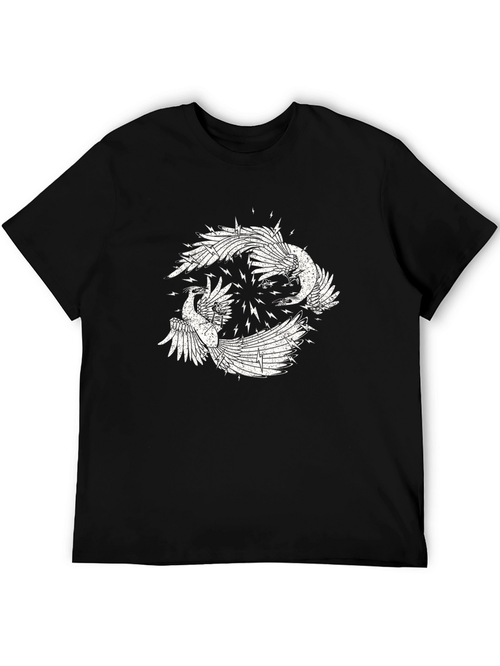 Black Graphic Tee with Bird Design