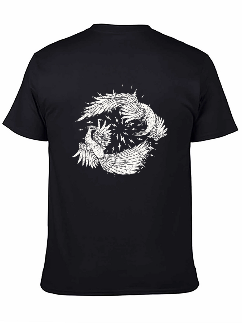 Black Graphic Tee with Bird Design
