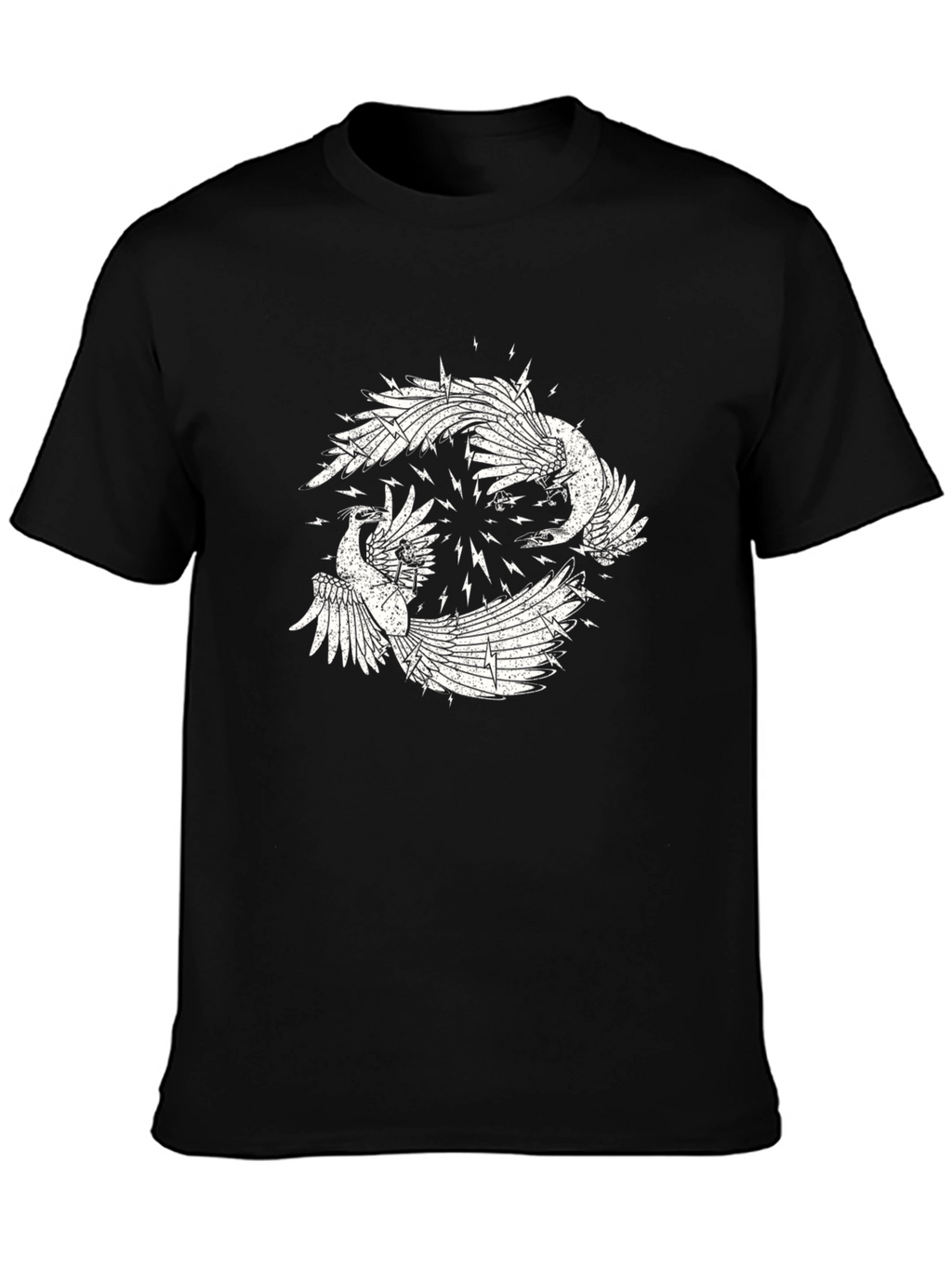 Black Graphic Tee with Bird Design