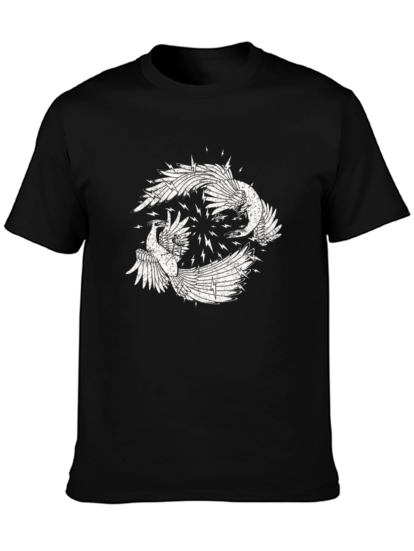 Black Graphic Tee with Bird Design