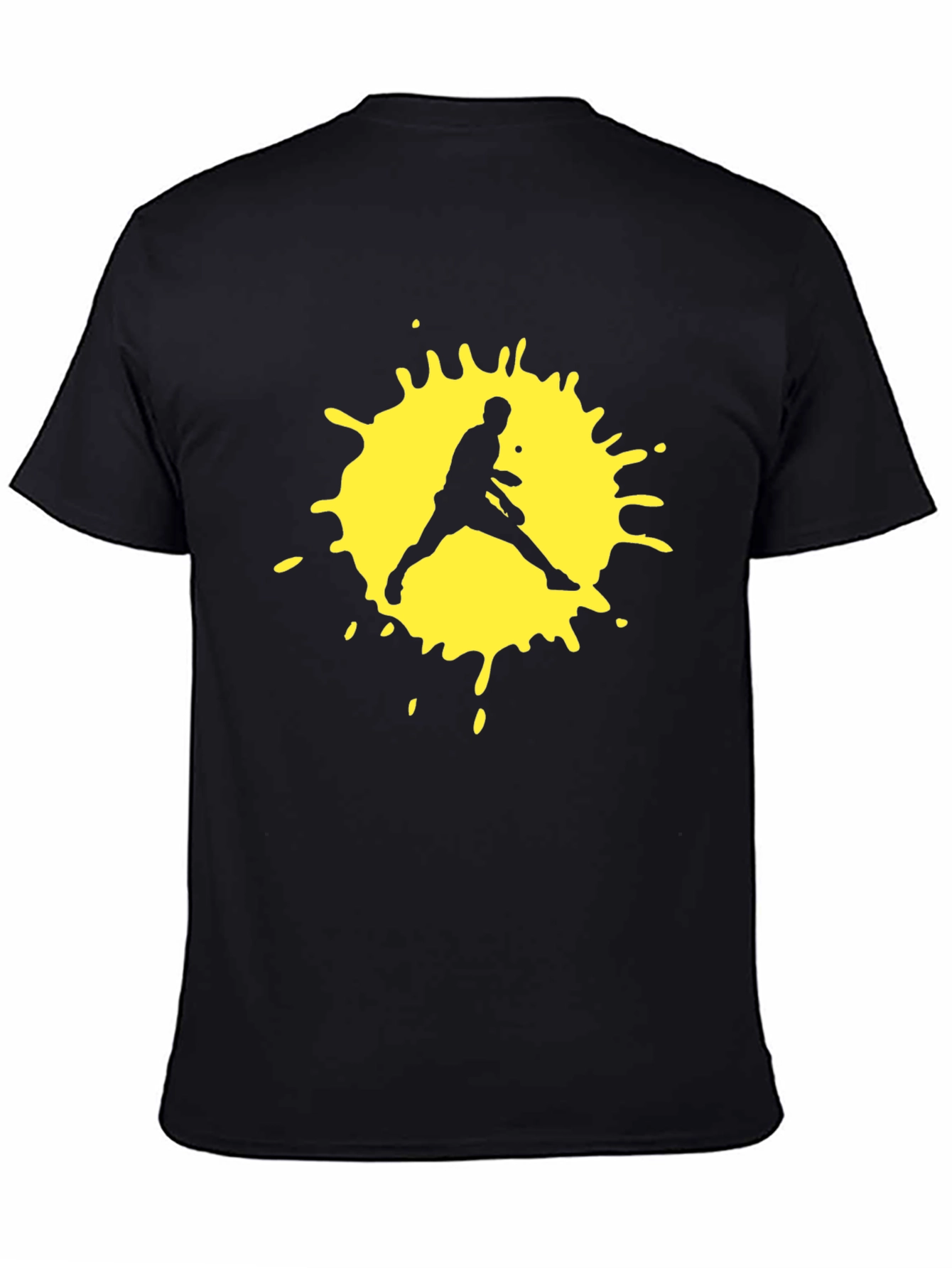 Black T-Shirt with Yellow Tennis Player Graphic