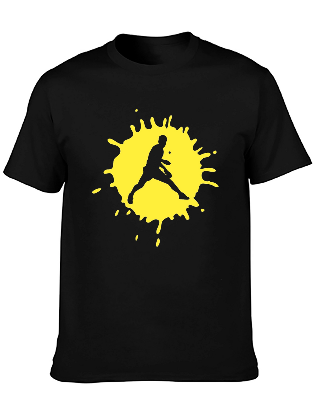 Black T-Shirt with Yellow Tennis Player Graphic